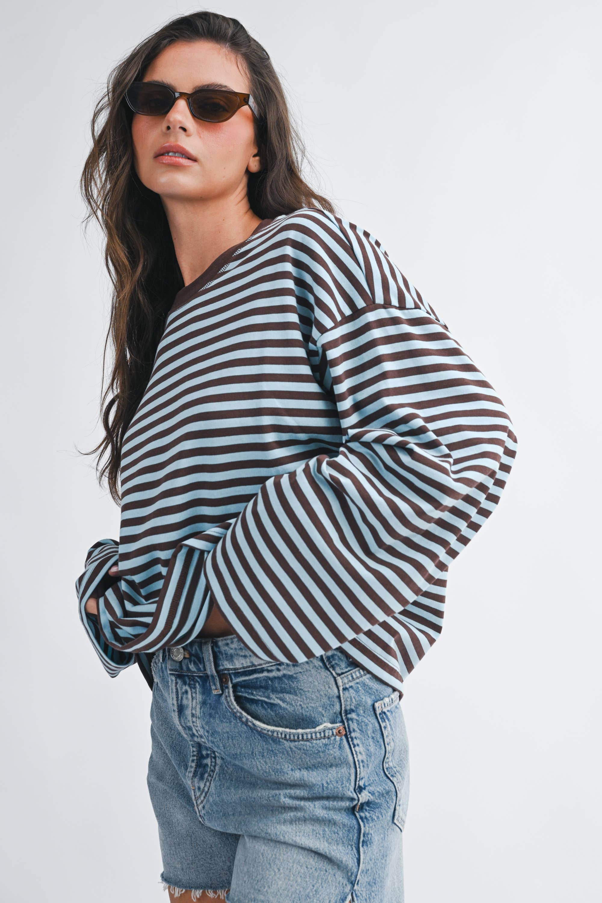 Oversized Stripe Top: Chocolate