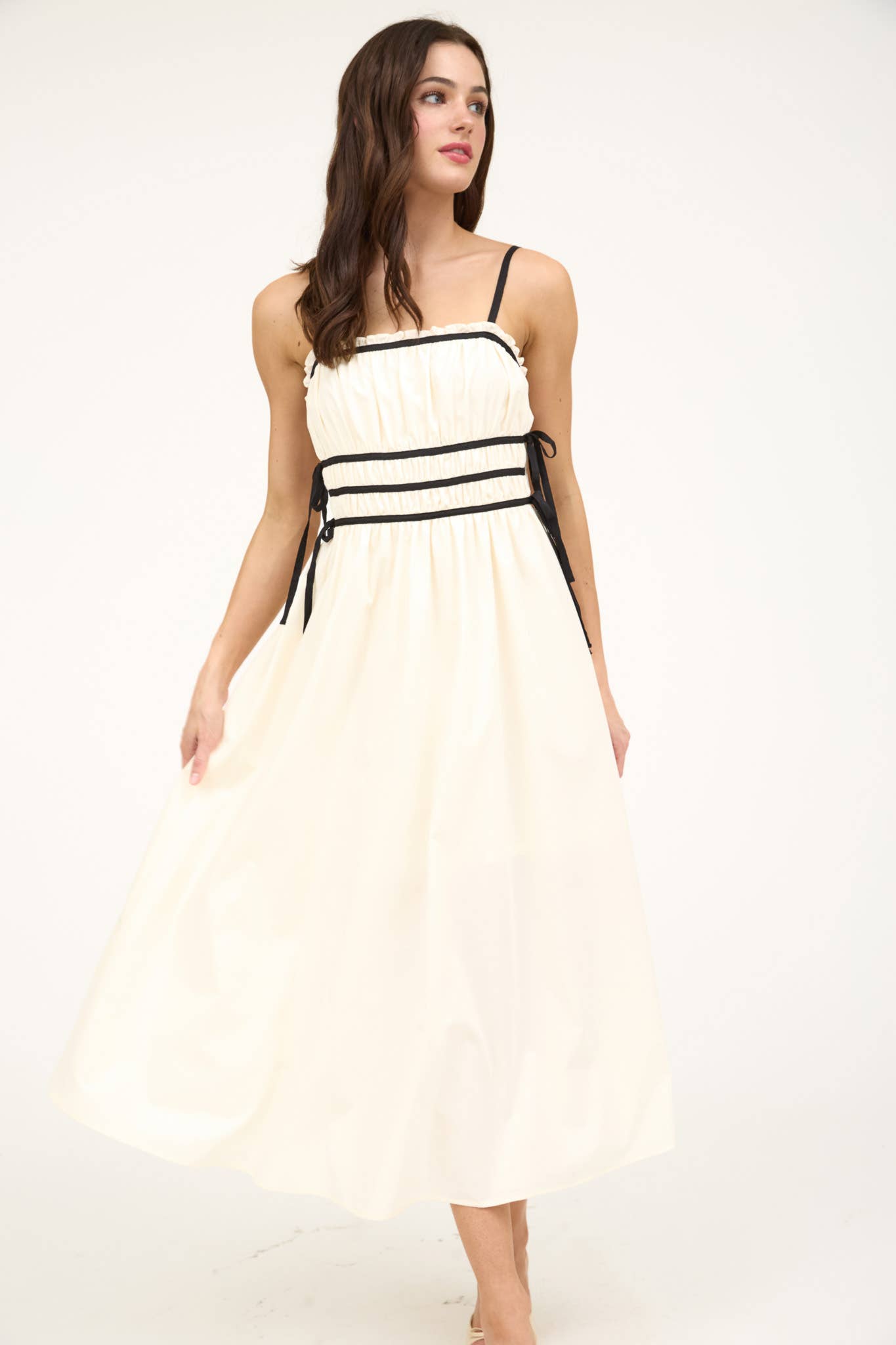Ruched Midi Dress Cream