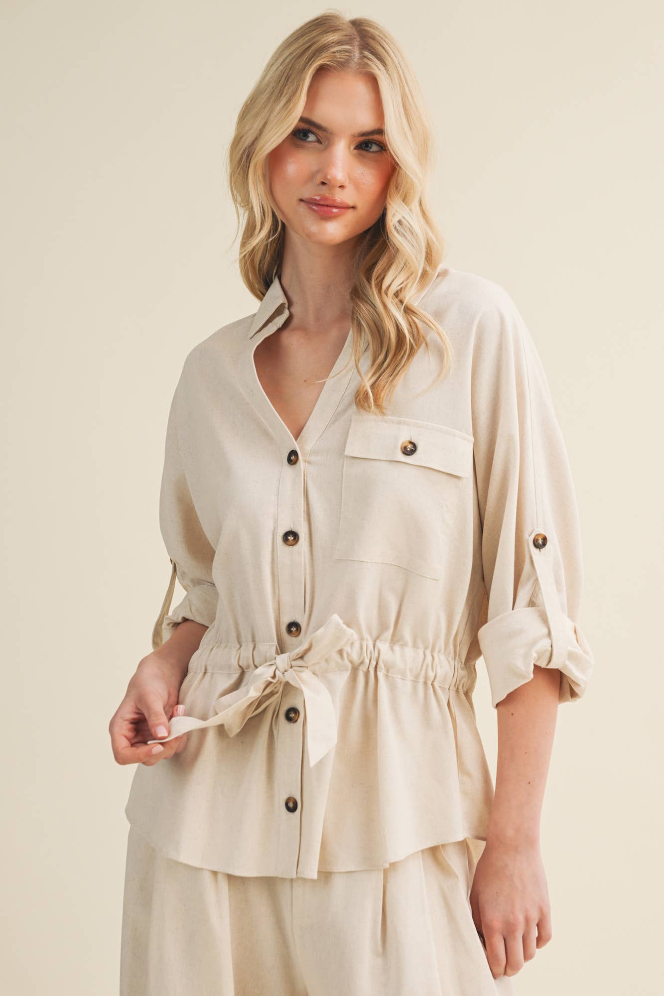 Utility Pocket Blouse: Oatmeal
