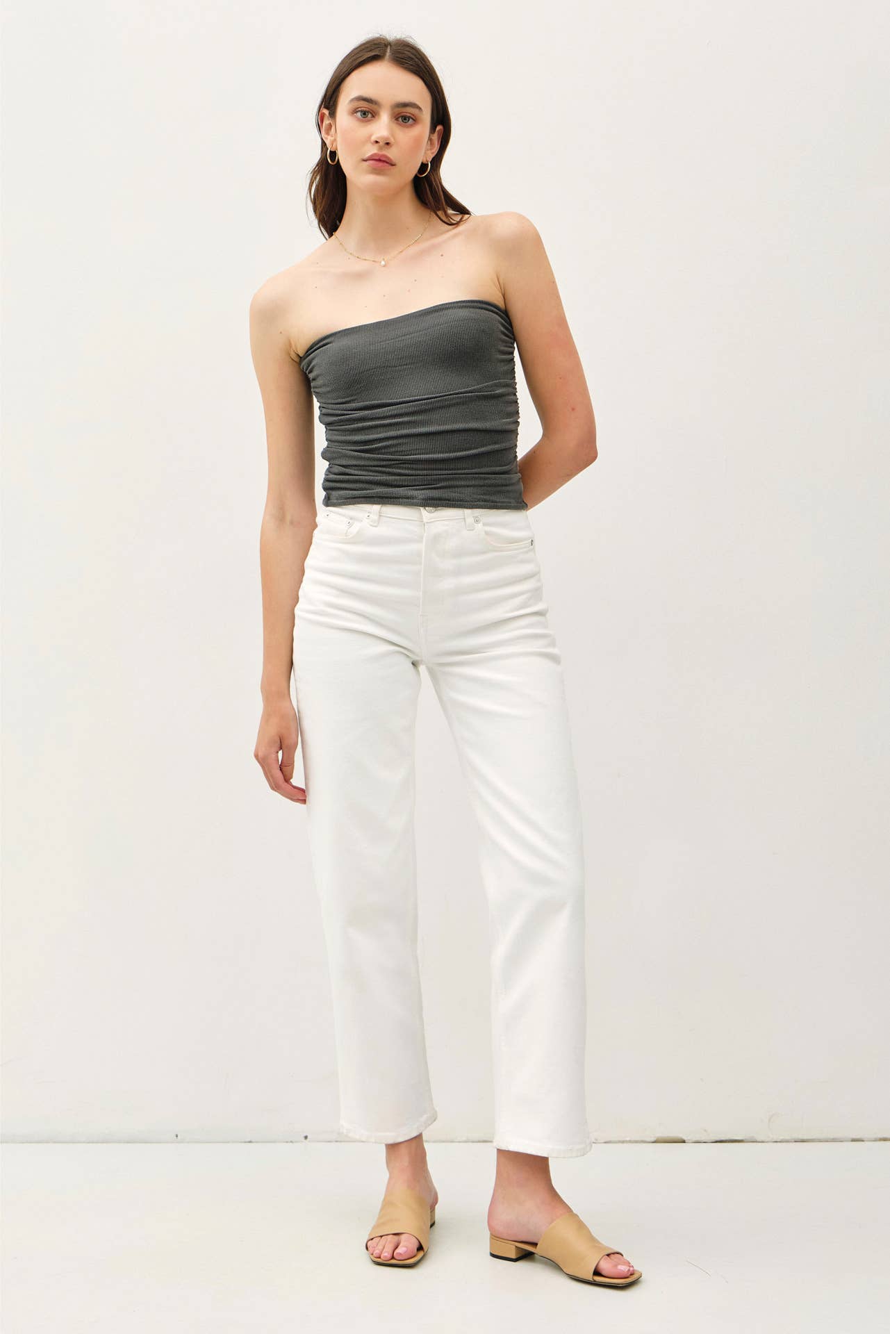 Jersey Ruched Tube Top: Charcoal