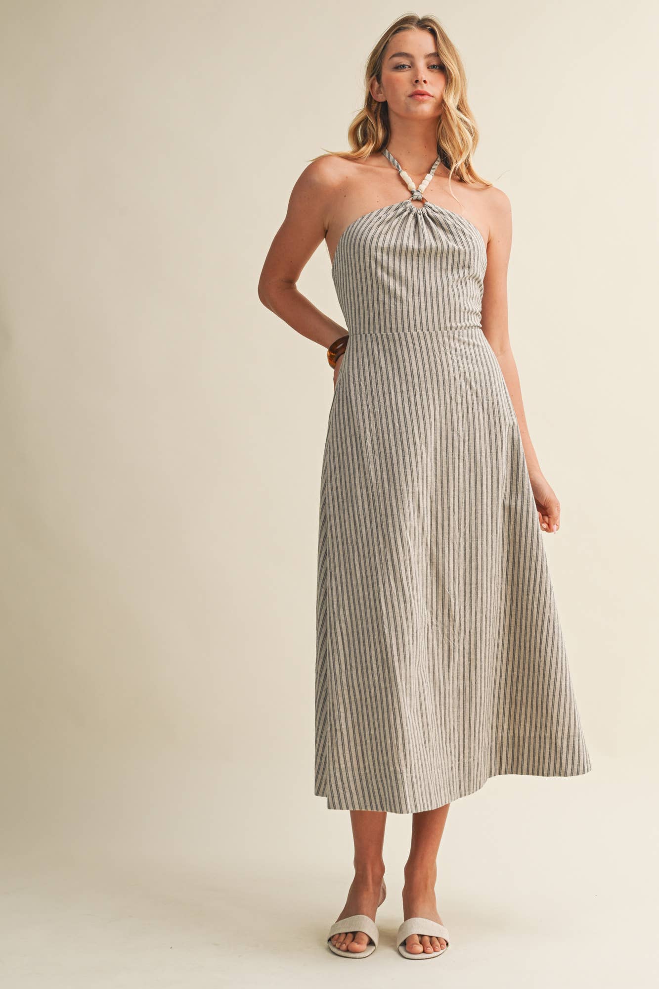 Ring Detail Striped Halter Dress