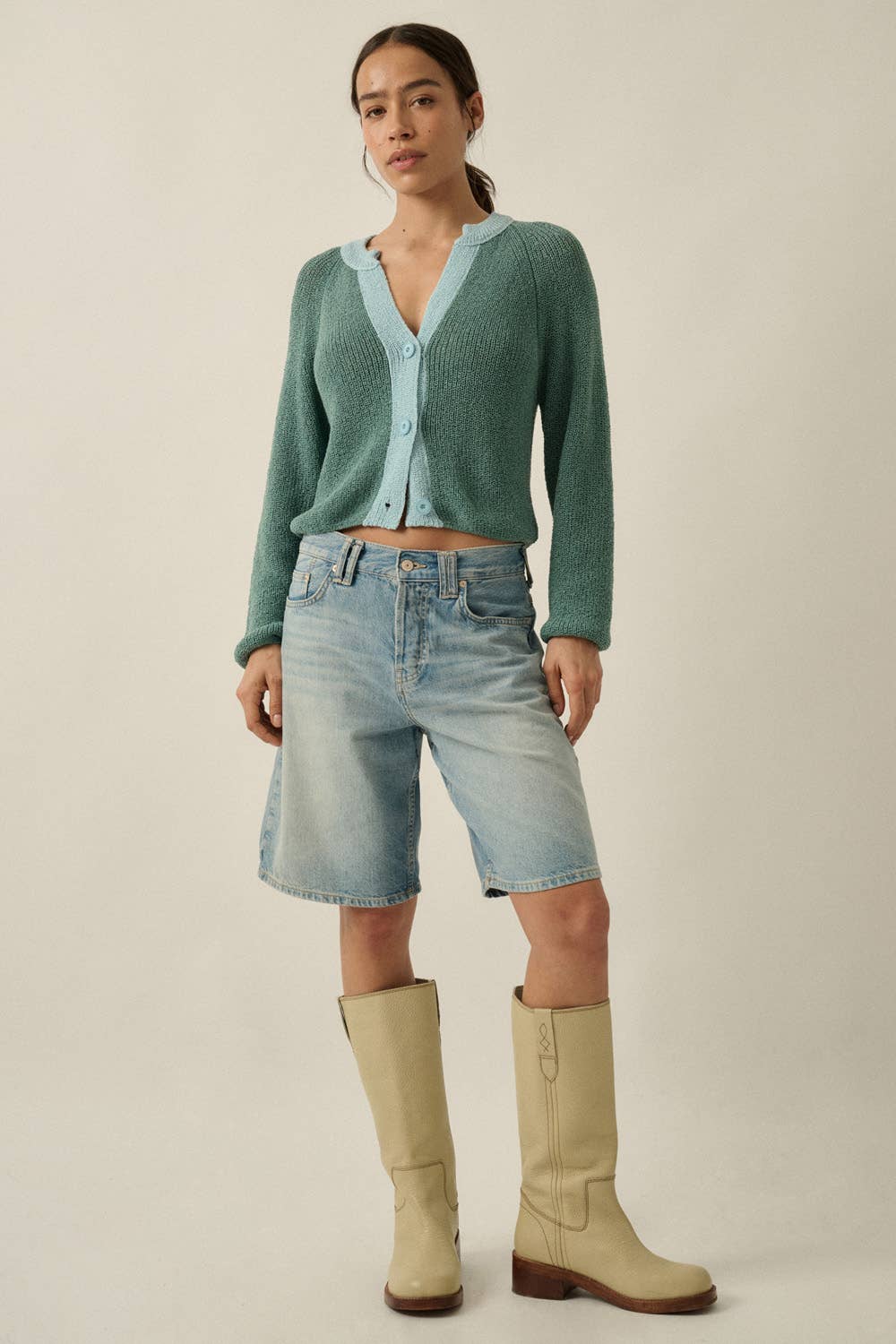 Contrast Cardi Sweater: Teal