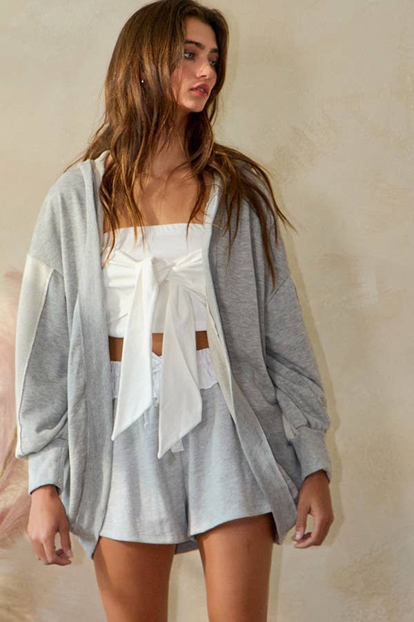 Trendy Terry Button Shorts : H. Grey