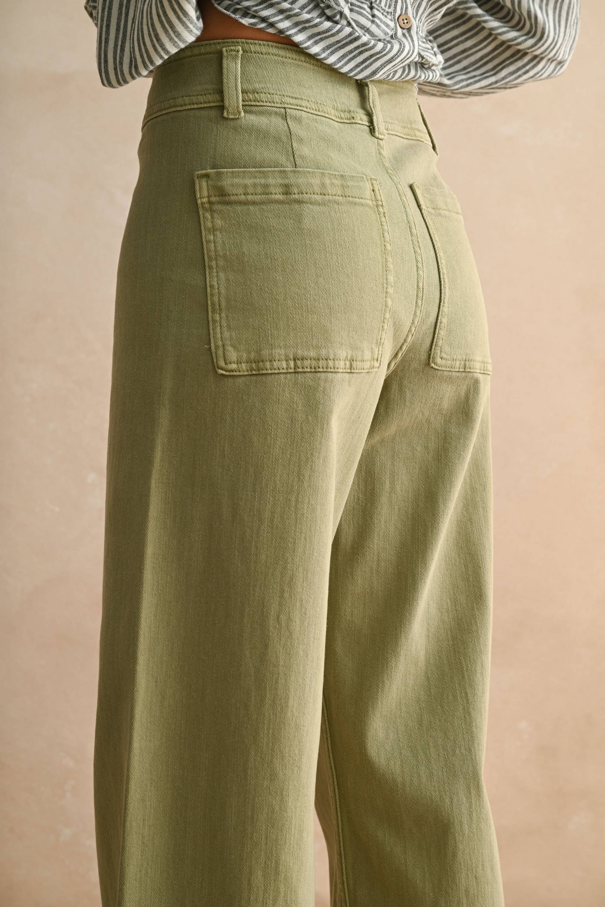 Wide Leg Denim Pants: Dusty Sage