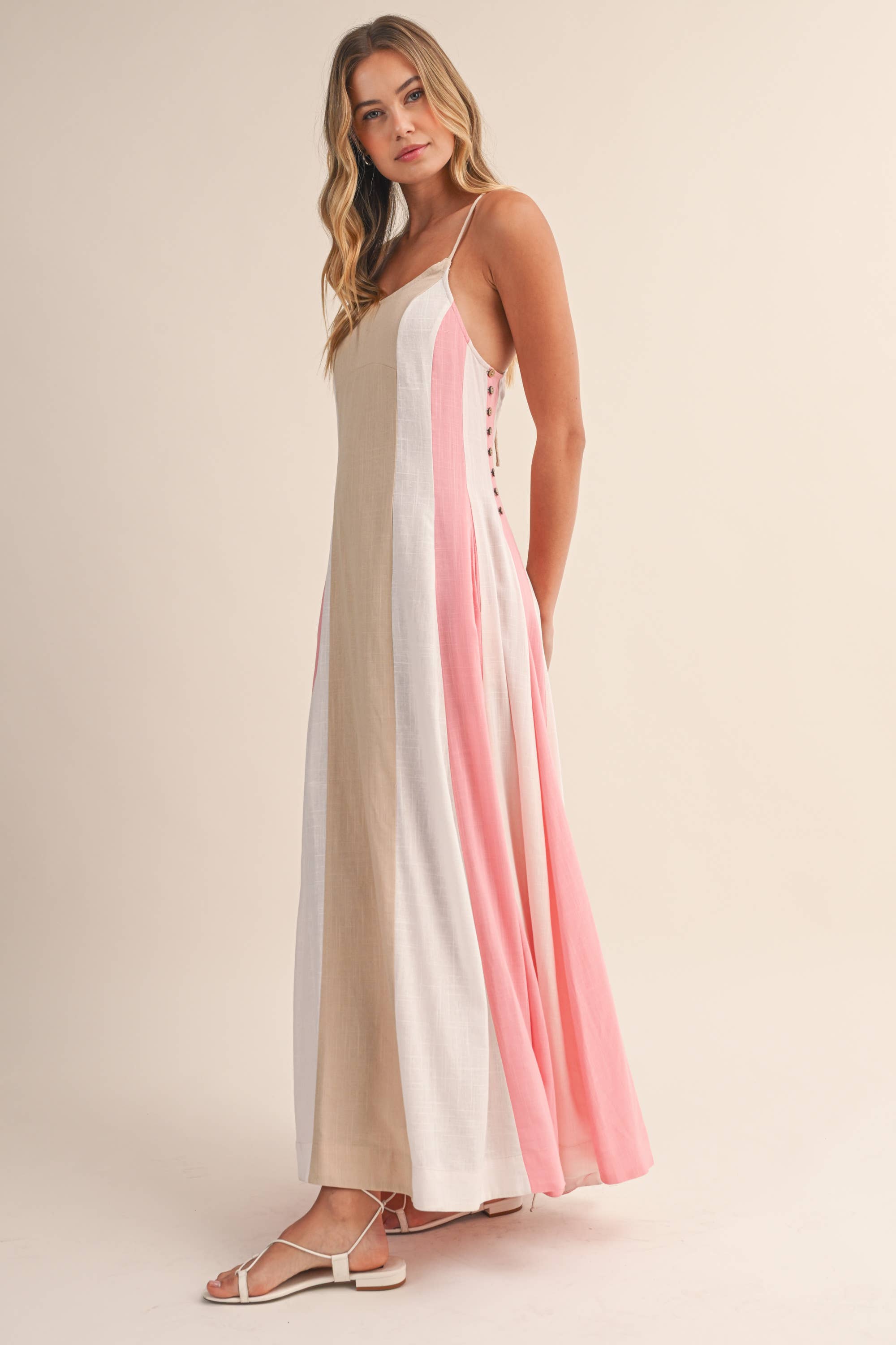 Color-Block Maxi Dress: Beige