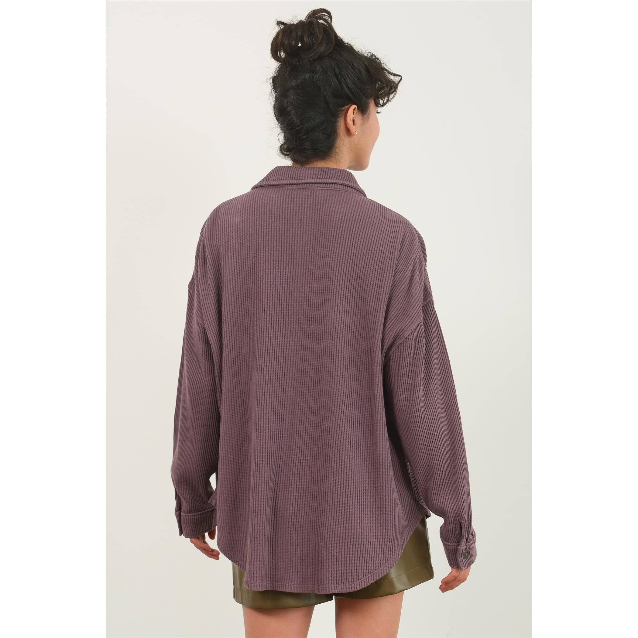 Waffle Shacket: Gray Blue