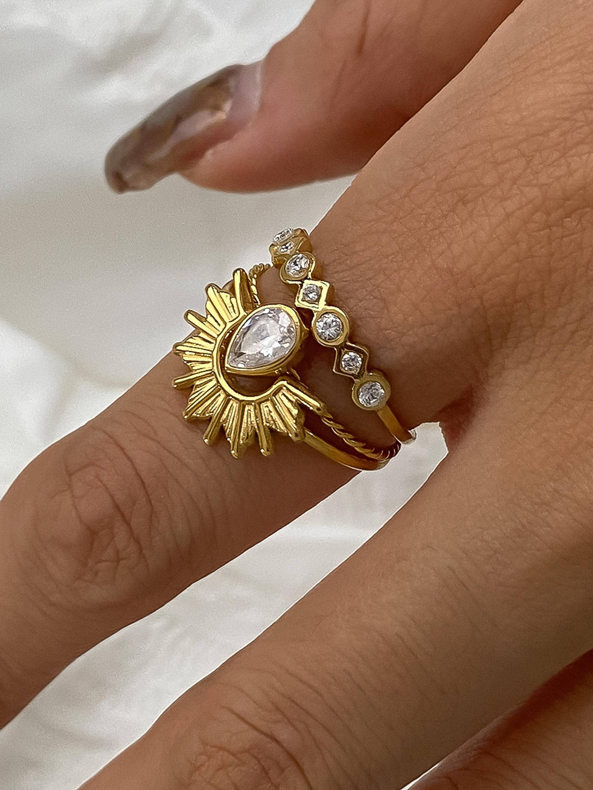 Françoise 18K Gold Sun Stone CZ Layered Ring