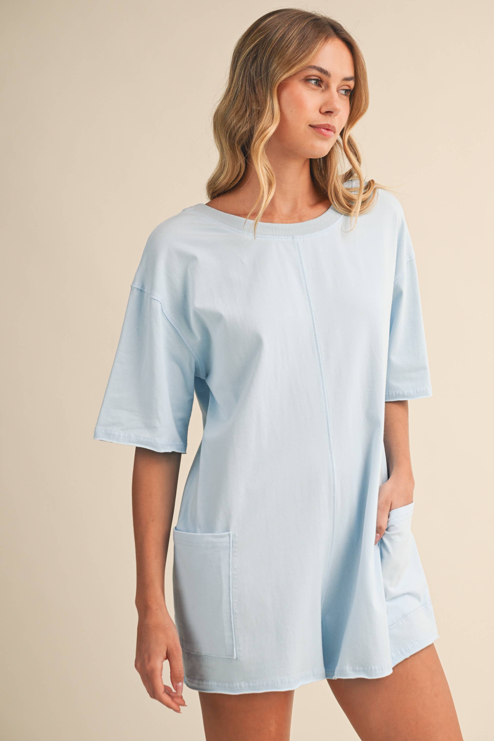 Relaxed Fit Romper: Baby Blue