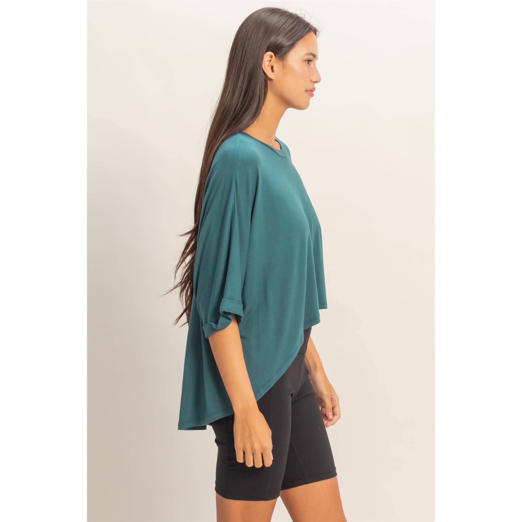 Batwing Sleeve Top: Teal