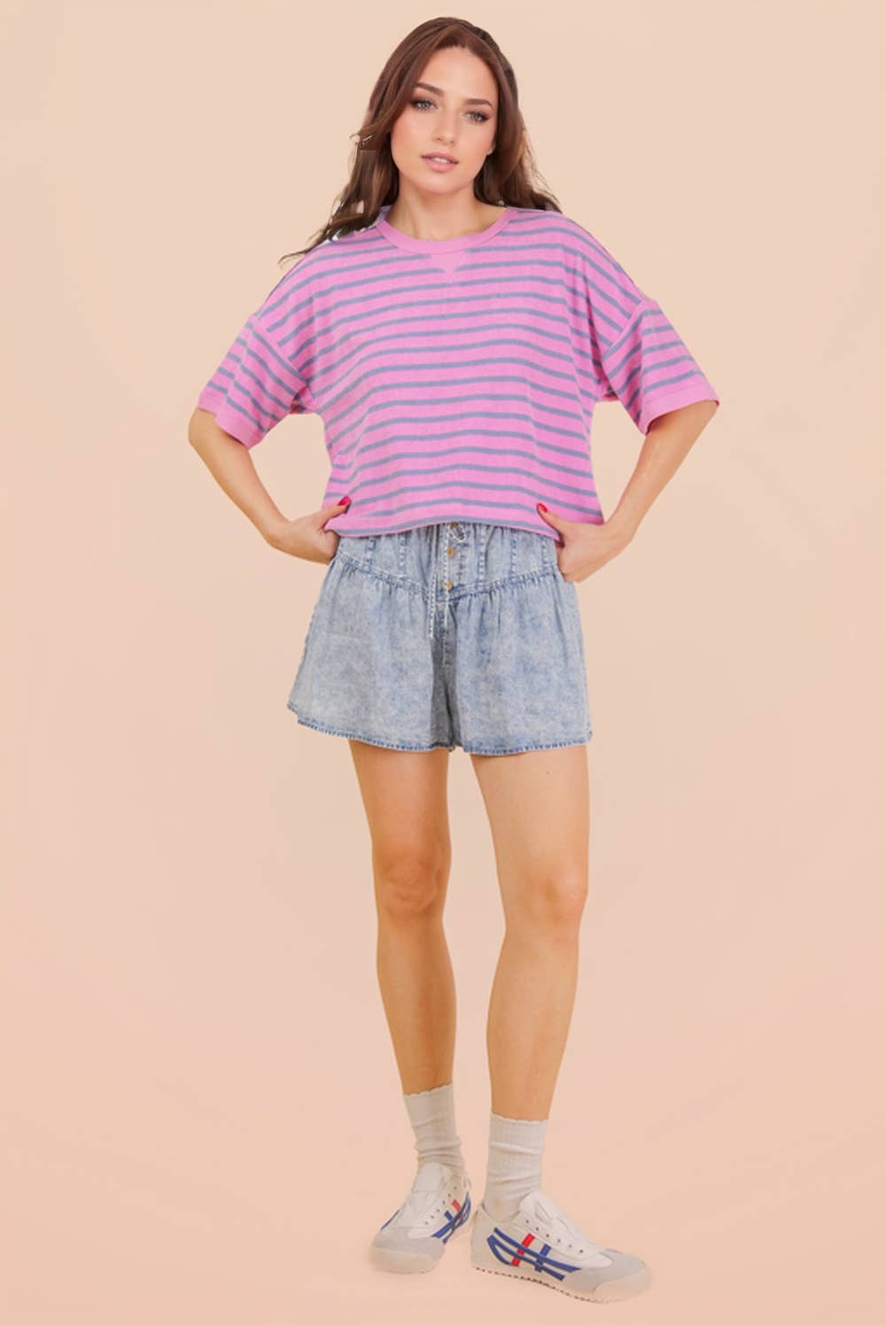 Oversized Stripe Knit Top: Purple
