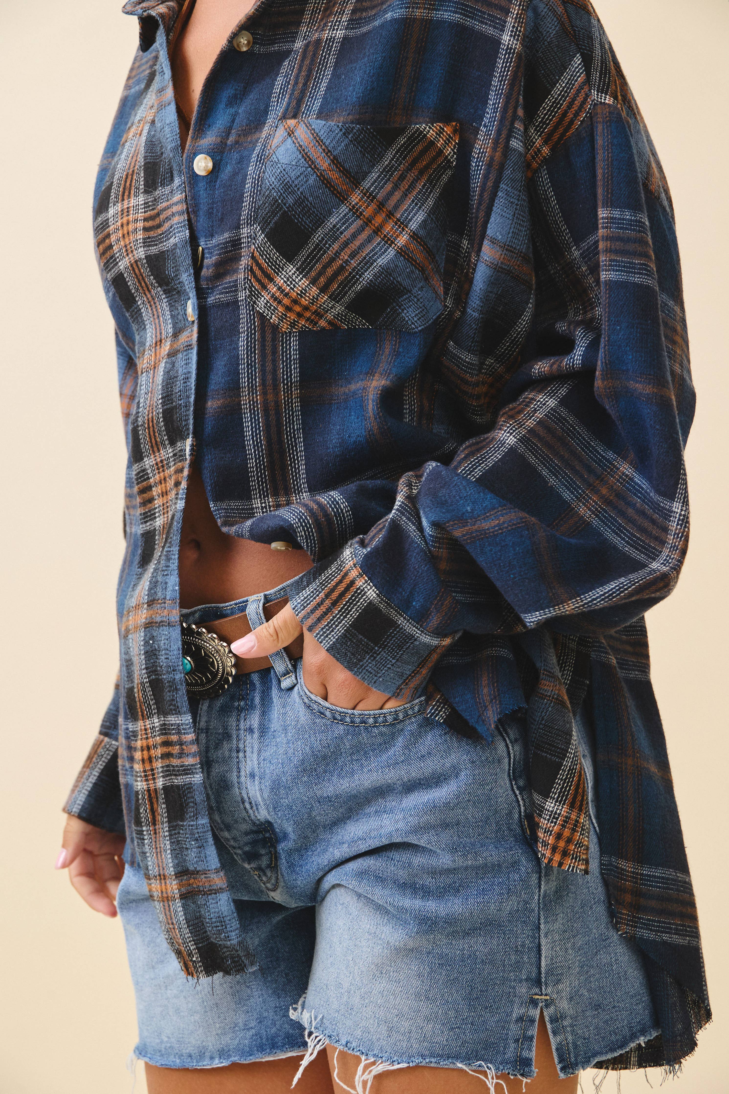 Kambrie Plaid Flannel Shirt: Navy