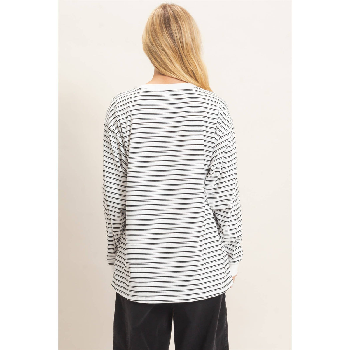 Striped Crew Neck Top: White