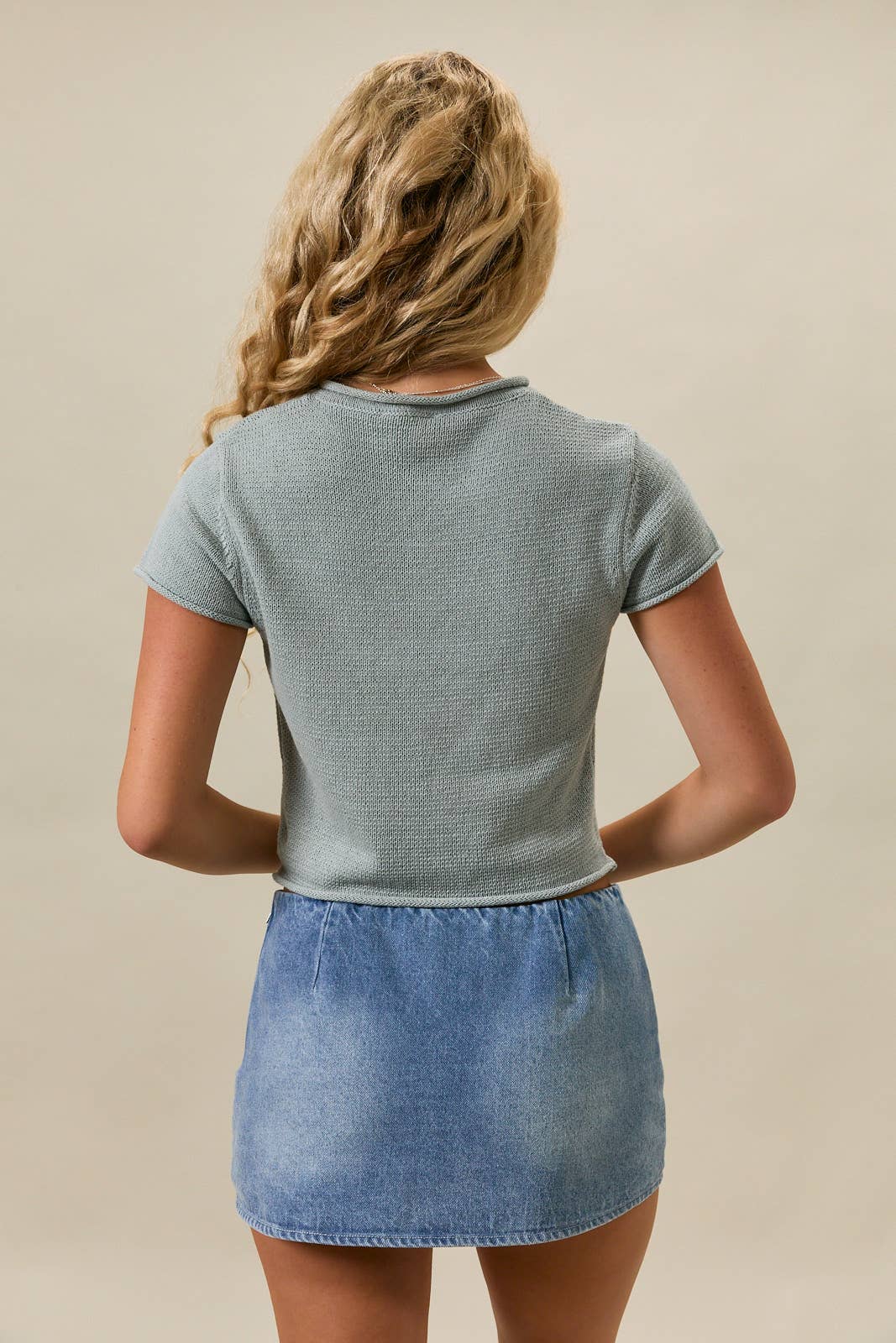 Button Sweater Top: Dusty Mint