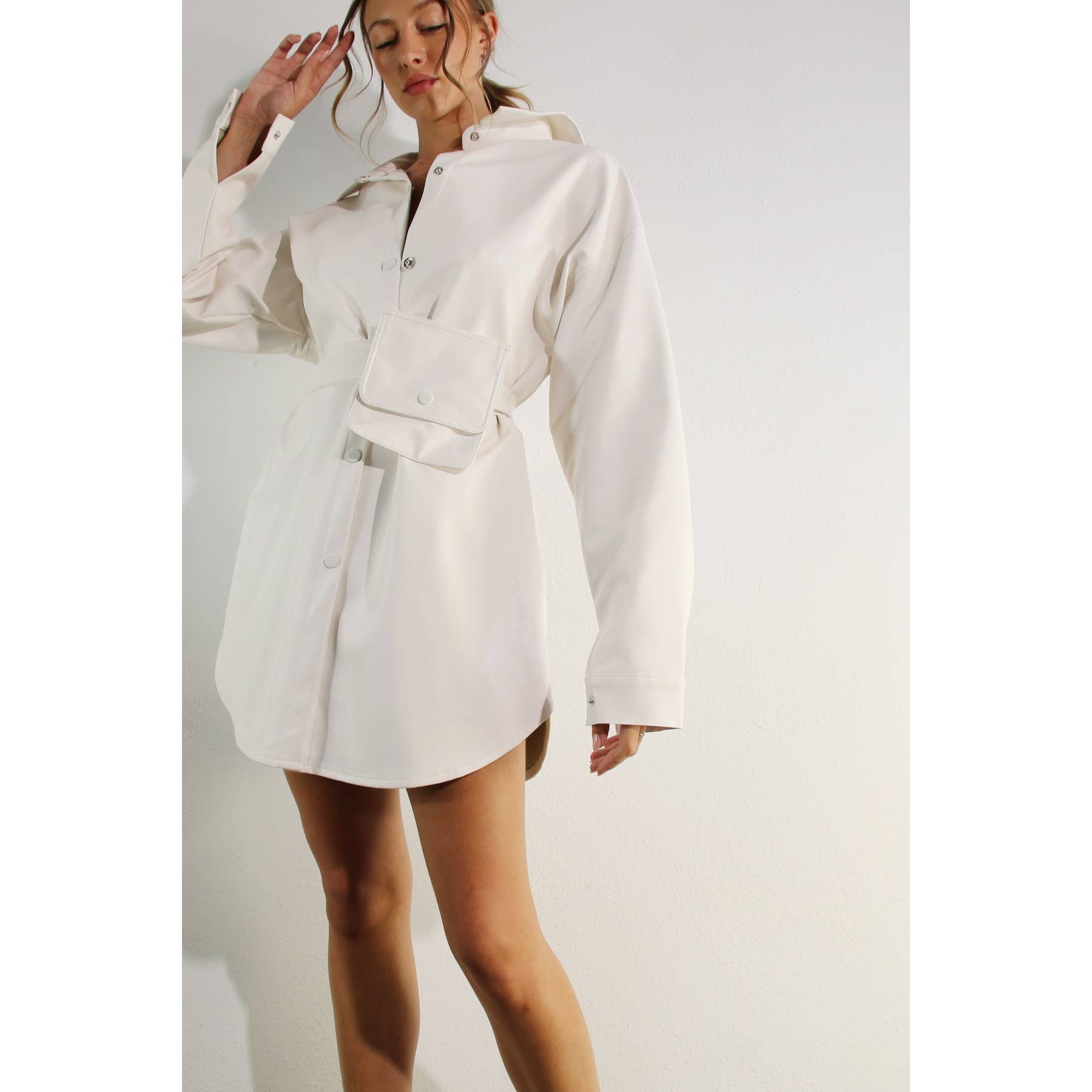 Faux Leather Belted Dress