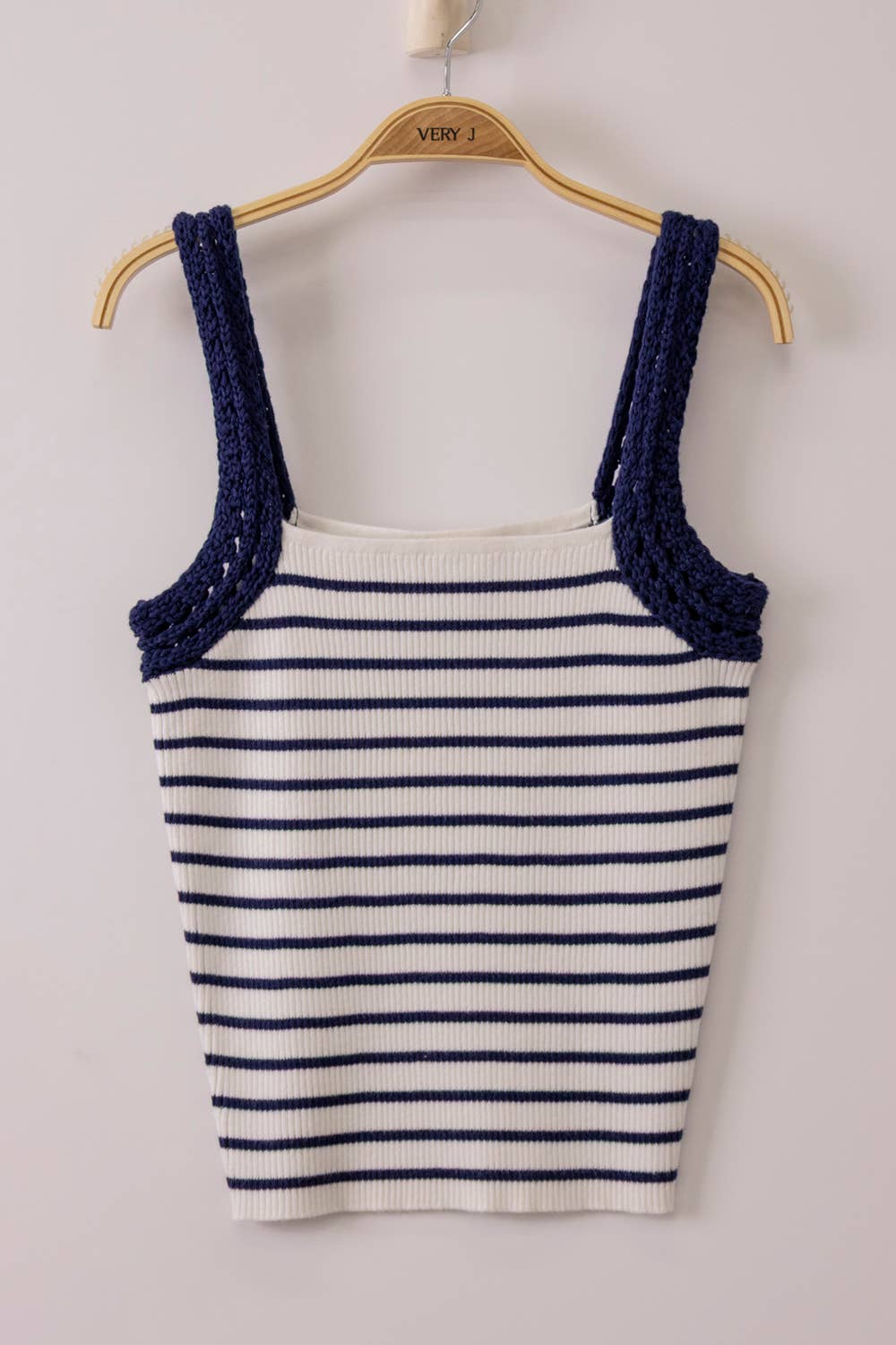 Striped Knit Tank Top: Navy
