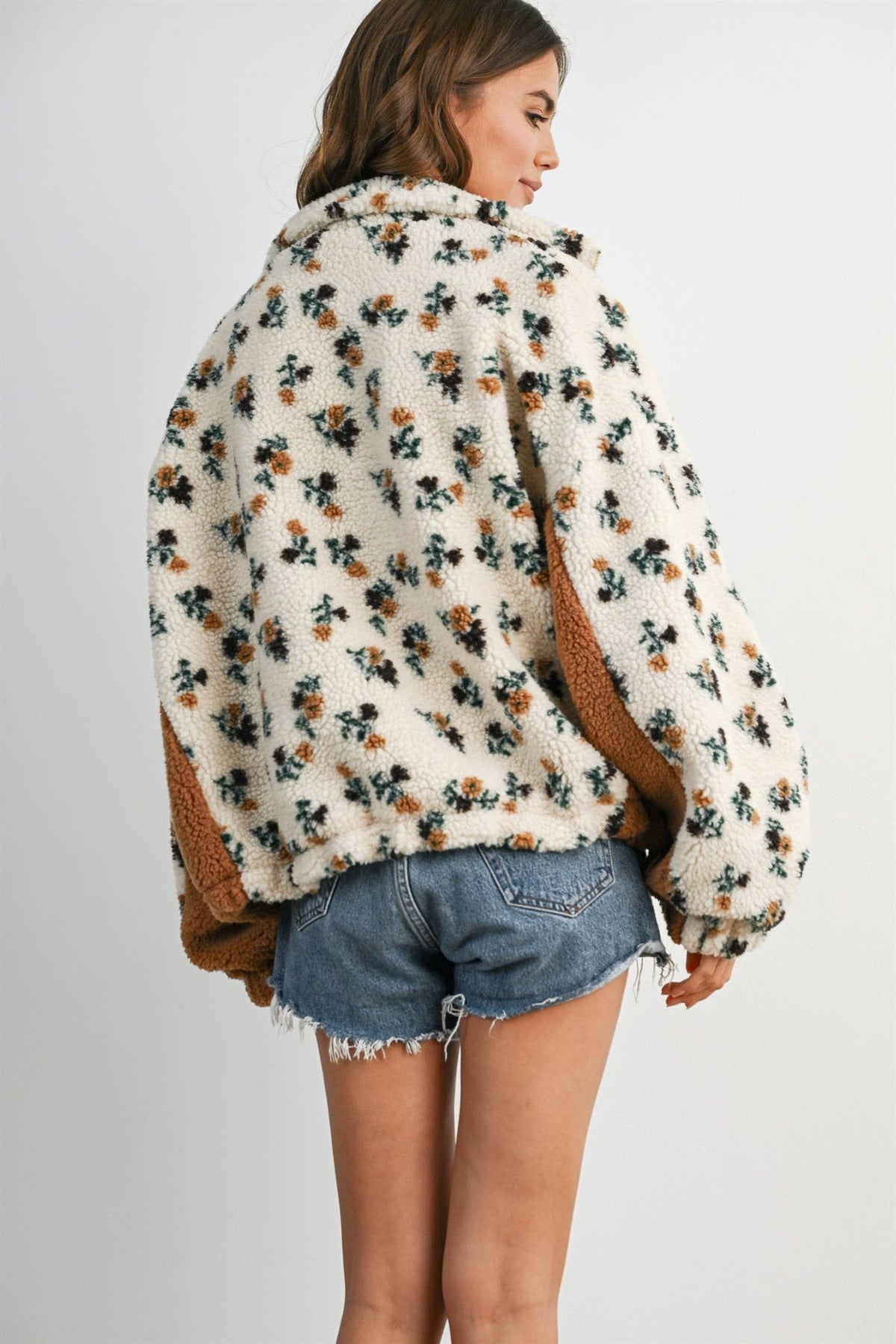 Floral Sherpa Zip: Cream/Khaki