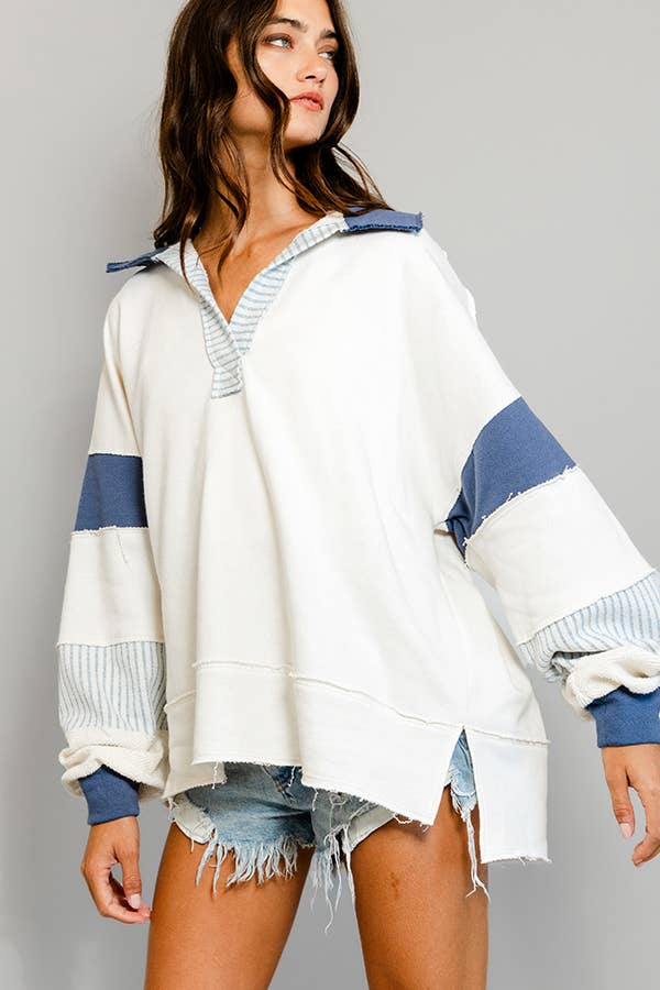 Color-block Pullover: Ivory