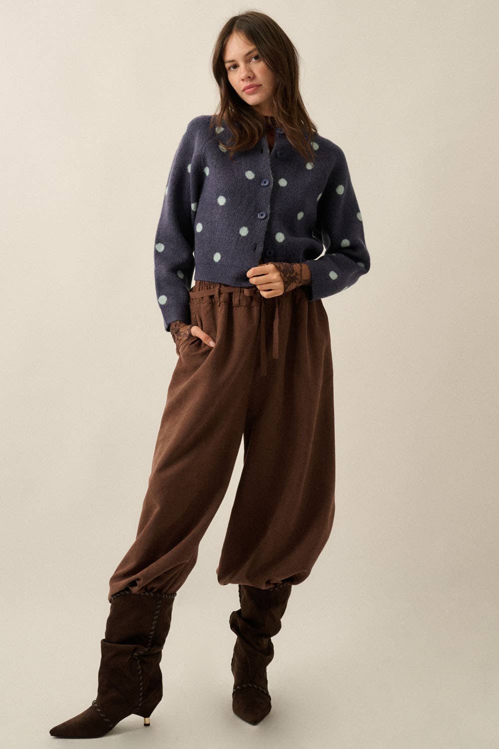 Jacquard-Knit Cardigan: Midnight