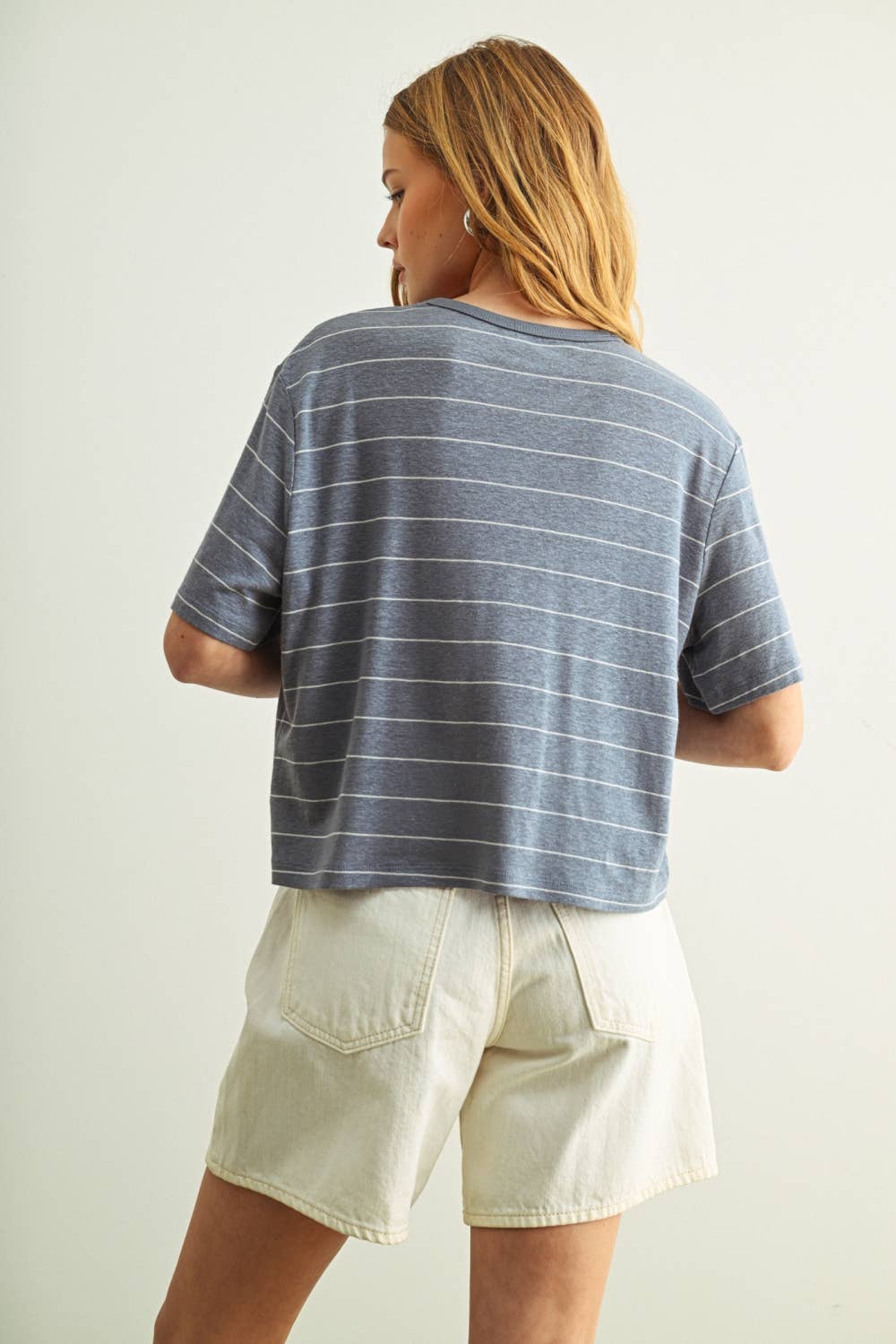 Stripe Linen Top: Blue