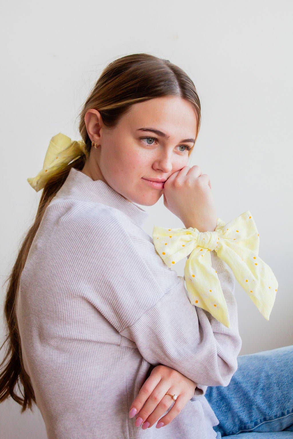 Yellow Daisy Bow Scrunchie
