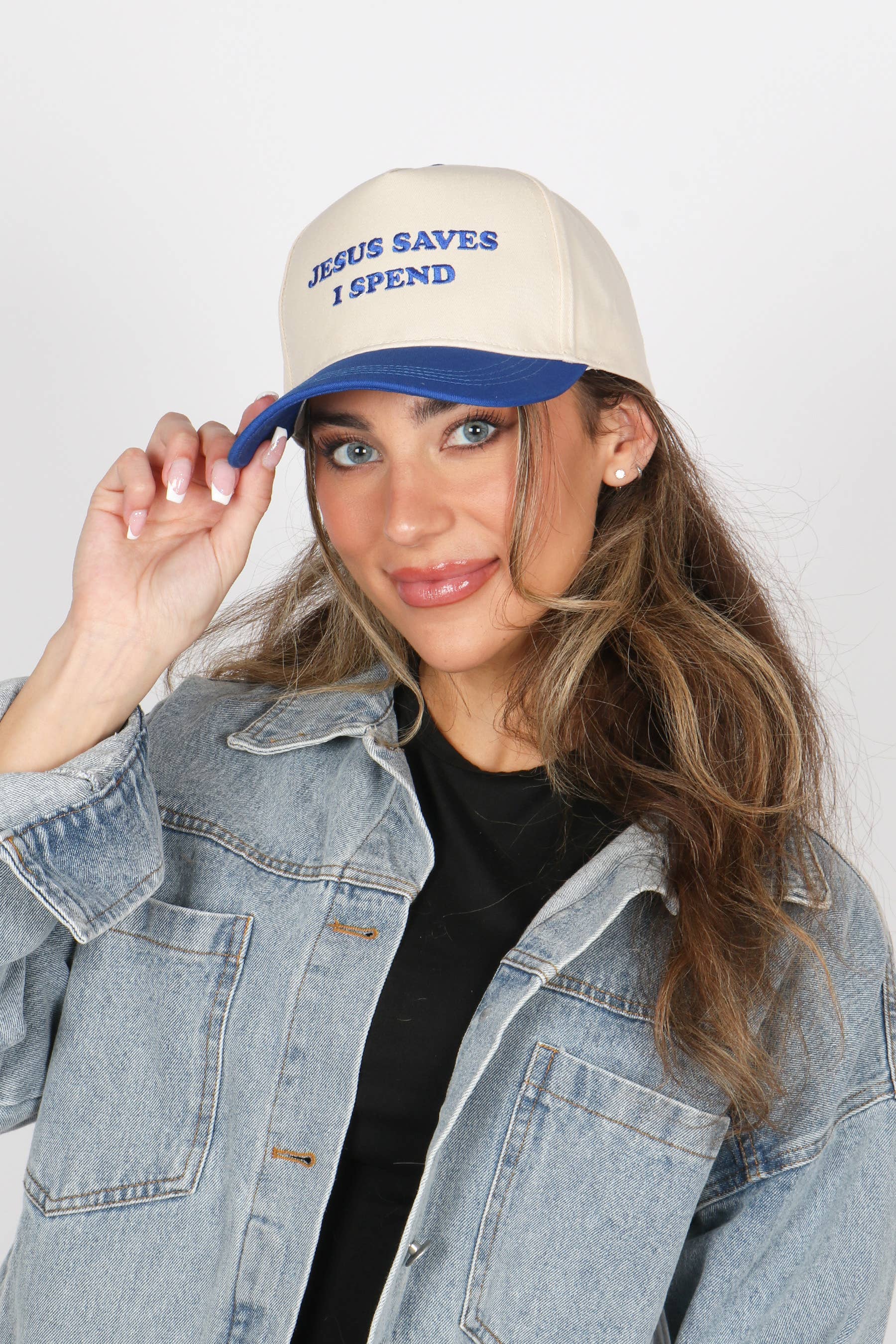 Jesus Saves I Spend Hat: Cobalt