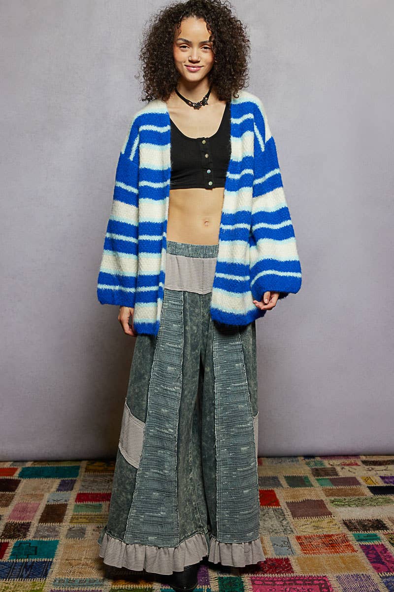 Mohair Contrast Cardigan: Ivory/Blue