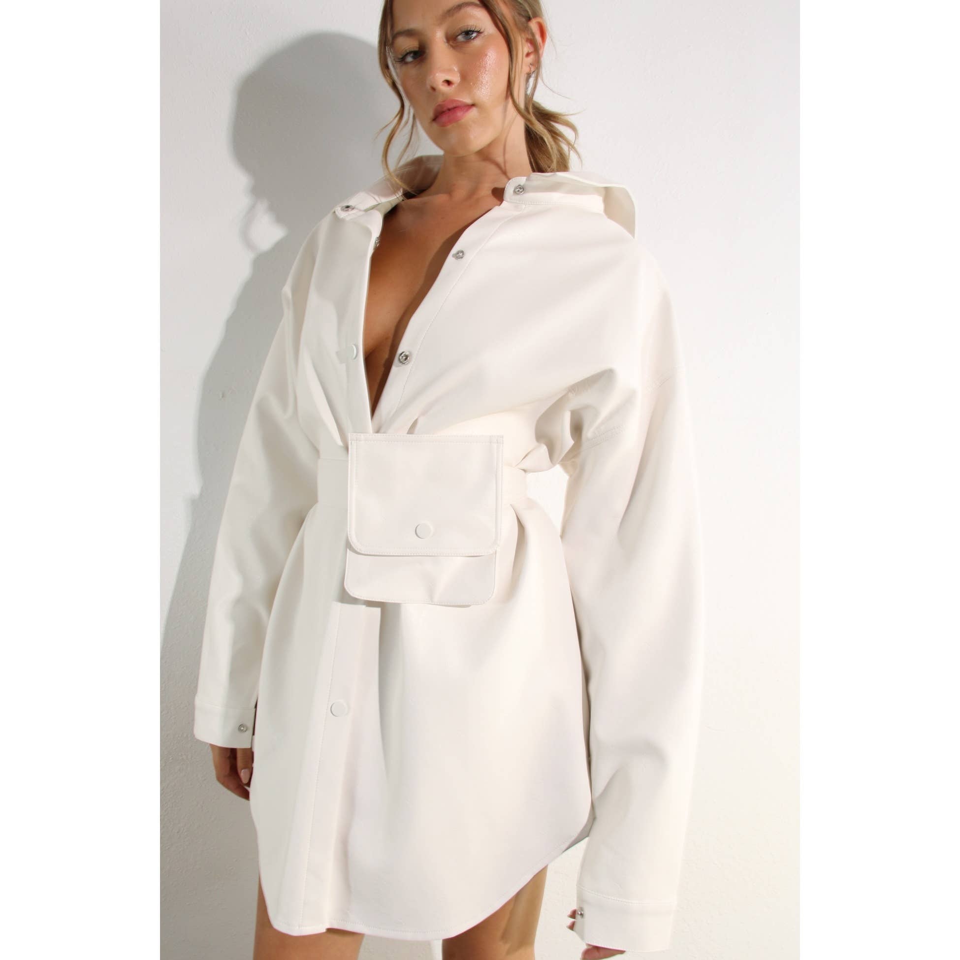 Faux Leather Belted Dress