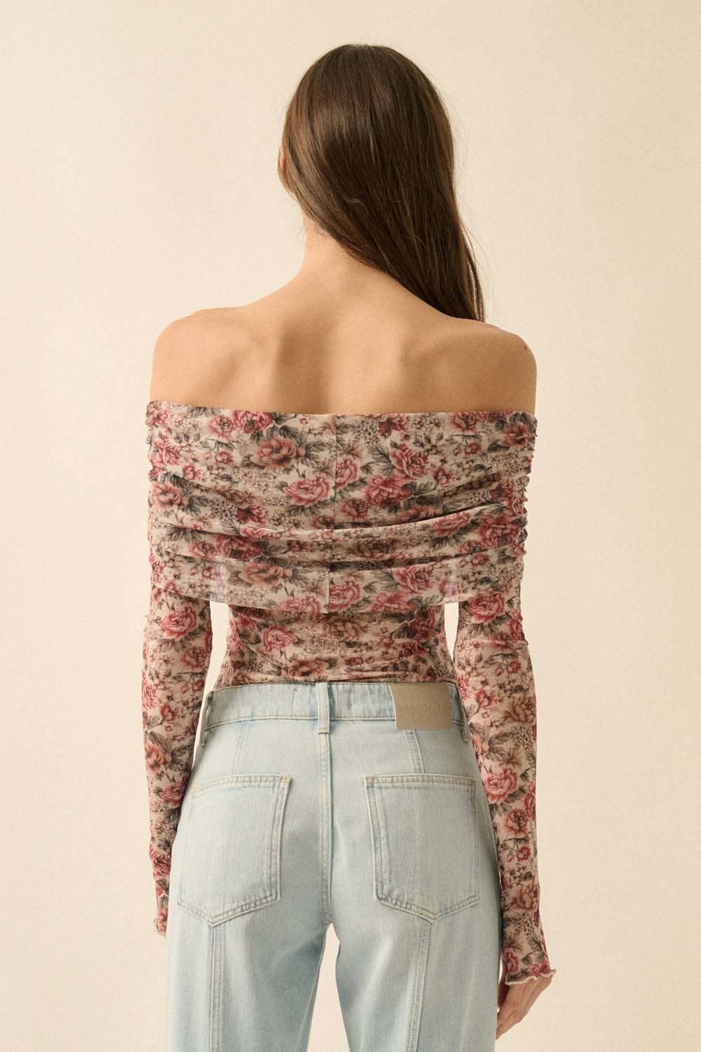 Floral Mesh Bodysuit: Cream