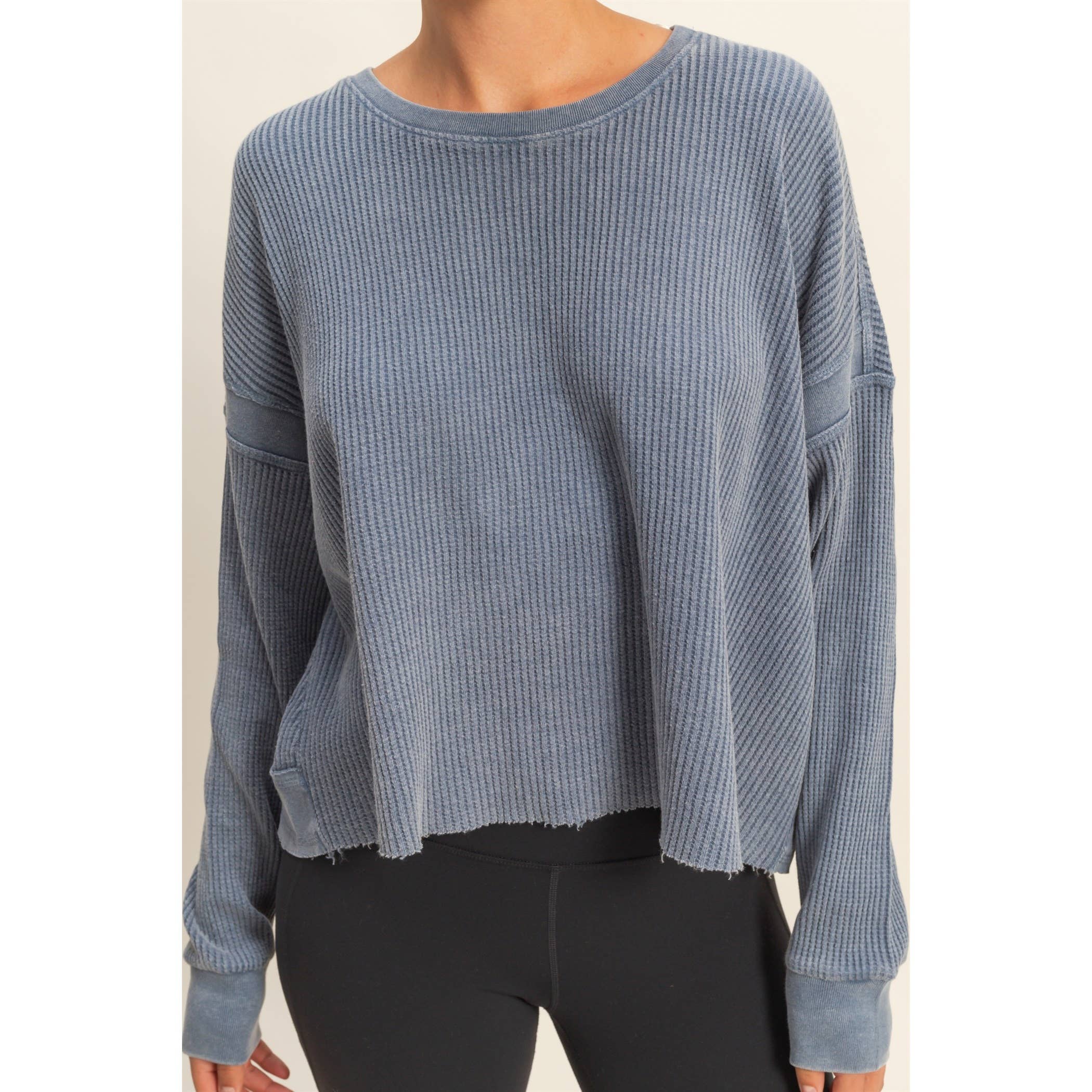 Open Back Knit Top: Dusty Navy