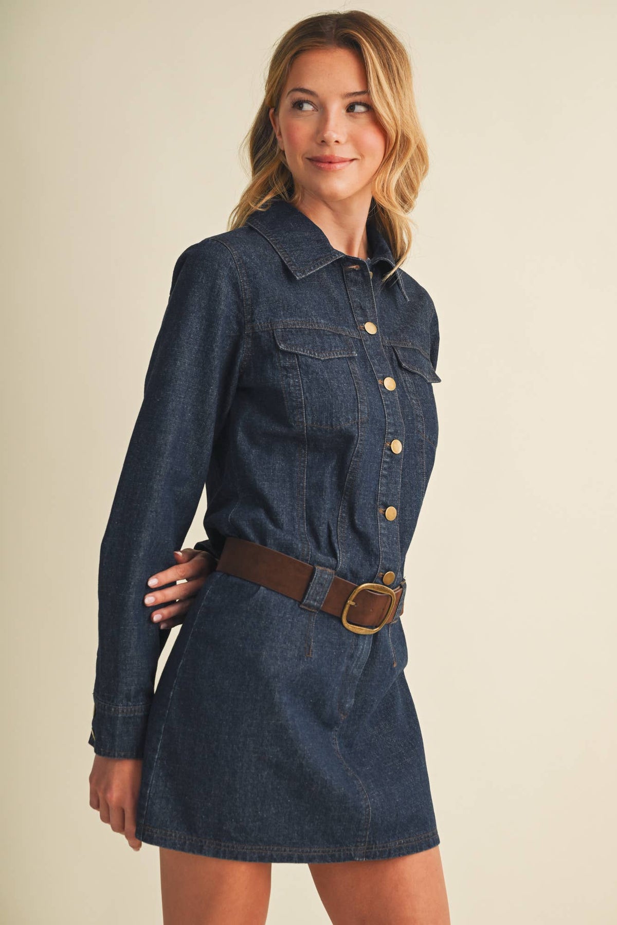 Point Collar Shirtdress: Washed Indigo
