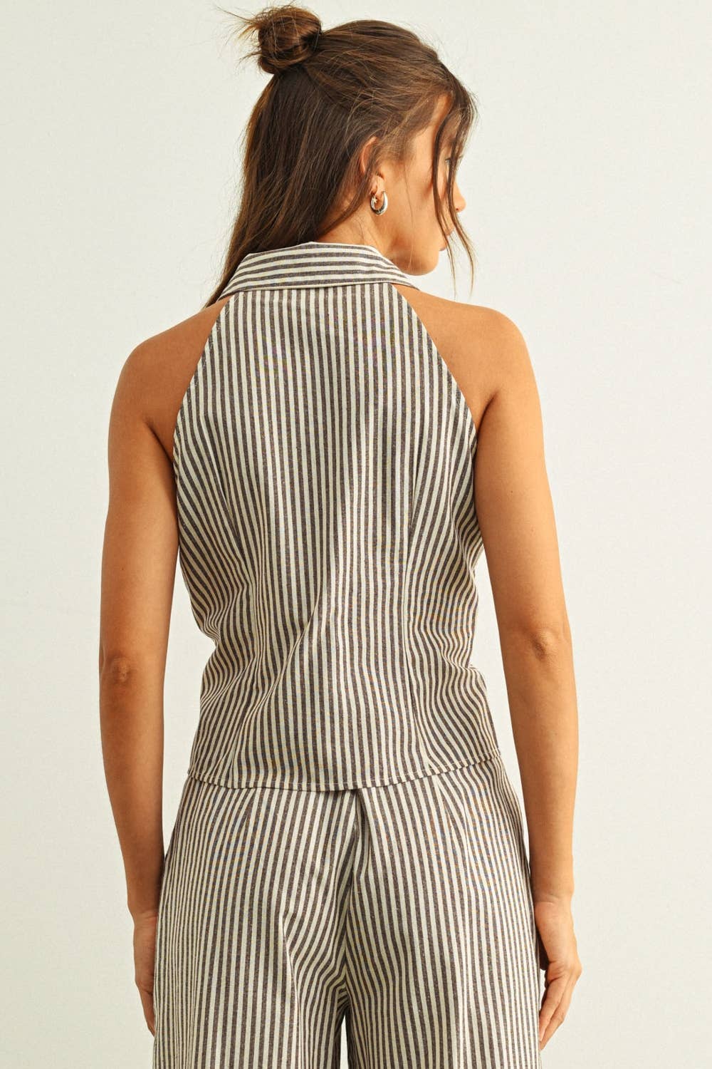 Striped Collard Blouse: Brown