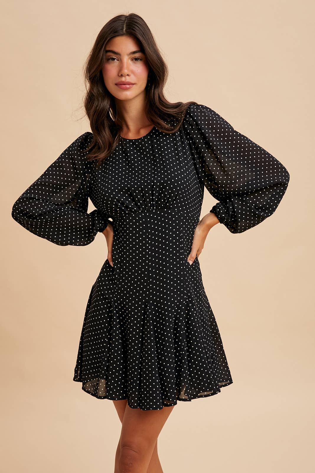 Polka Dot Mini Dress:Black