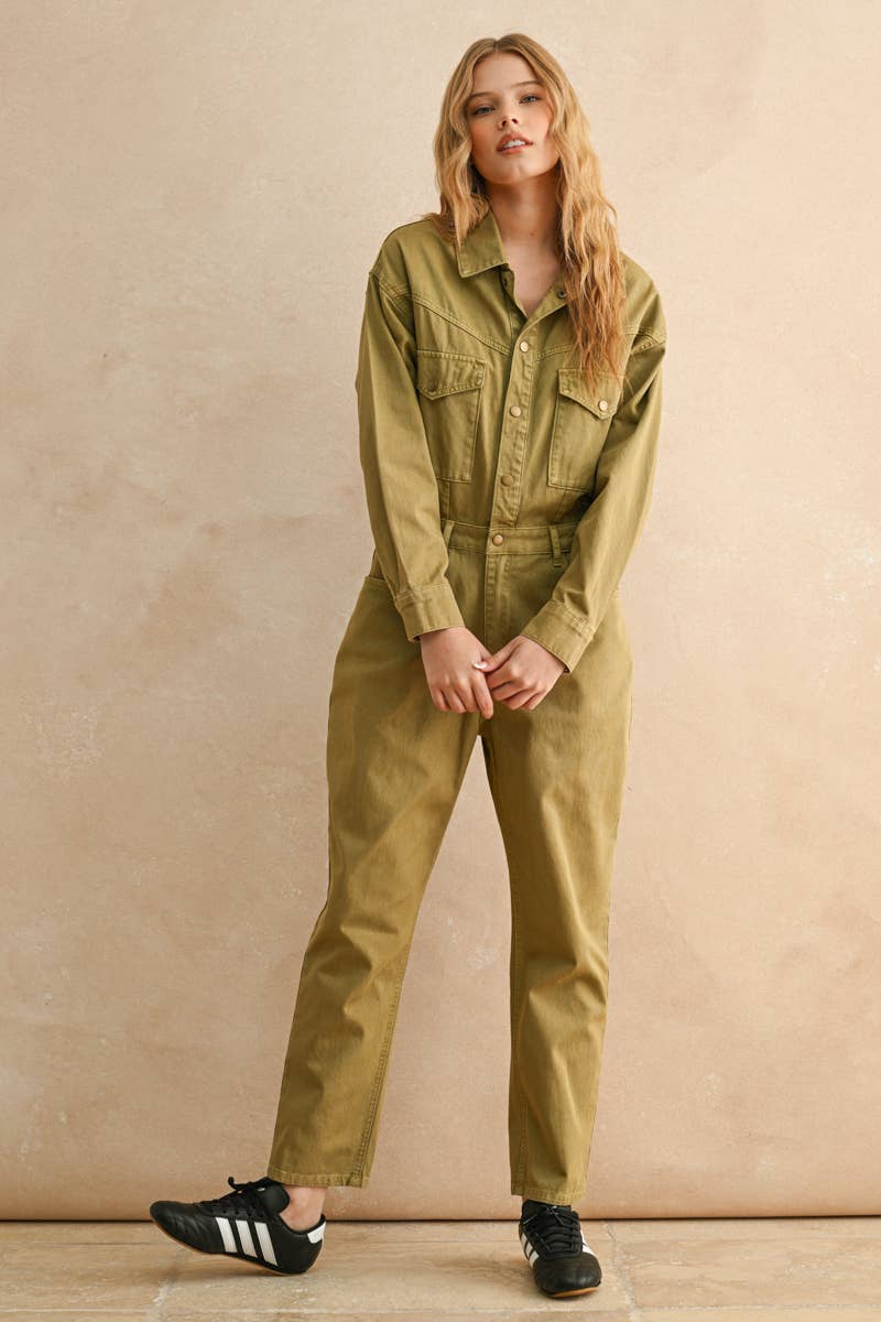 Utility Jumpsuit: Washed Olive