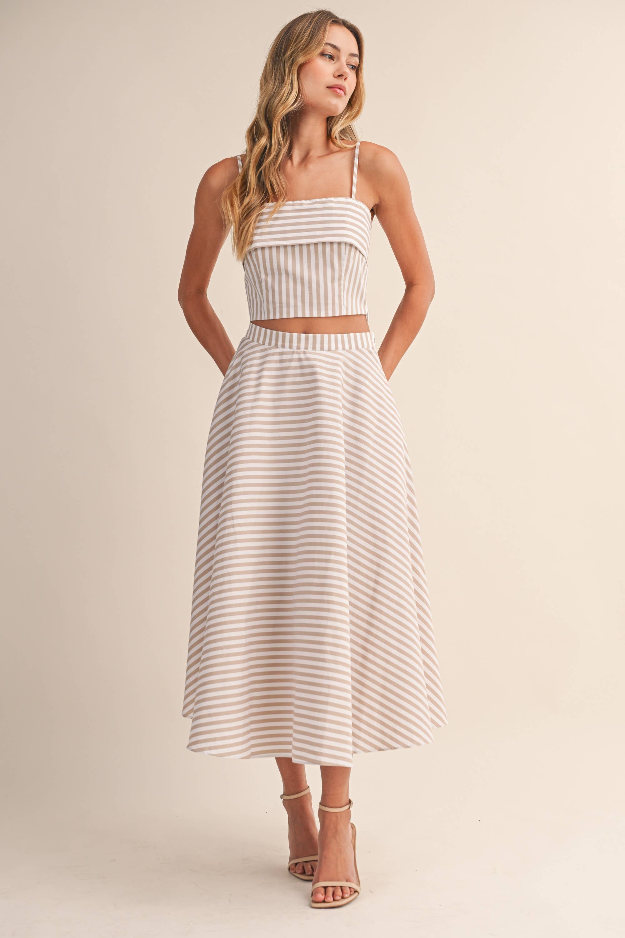 A-Line Midi Skirt Set: Beige