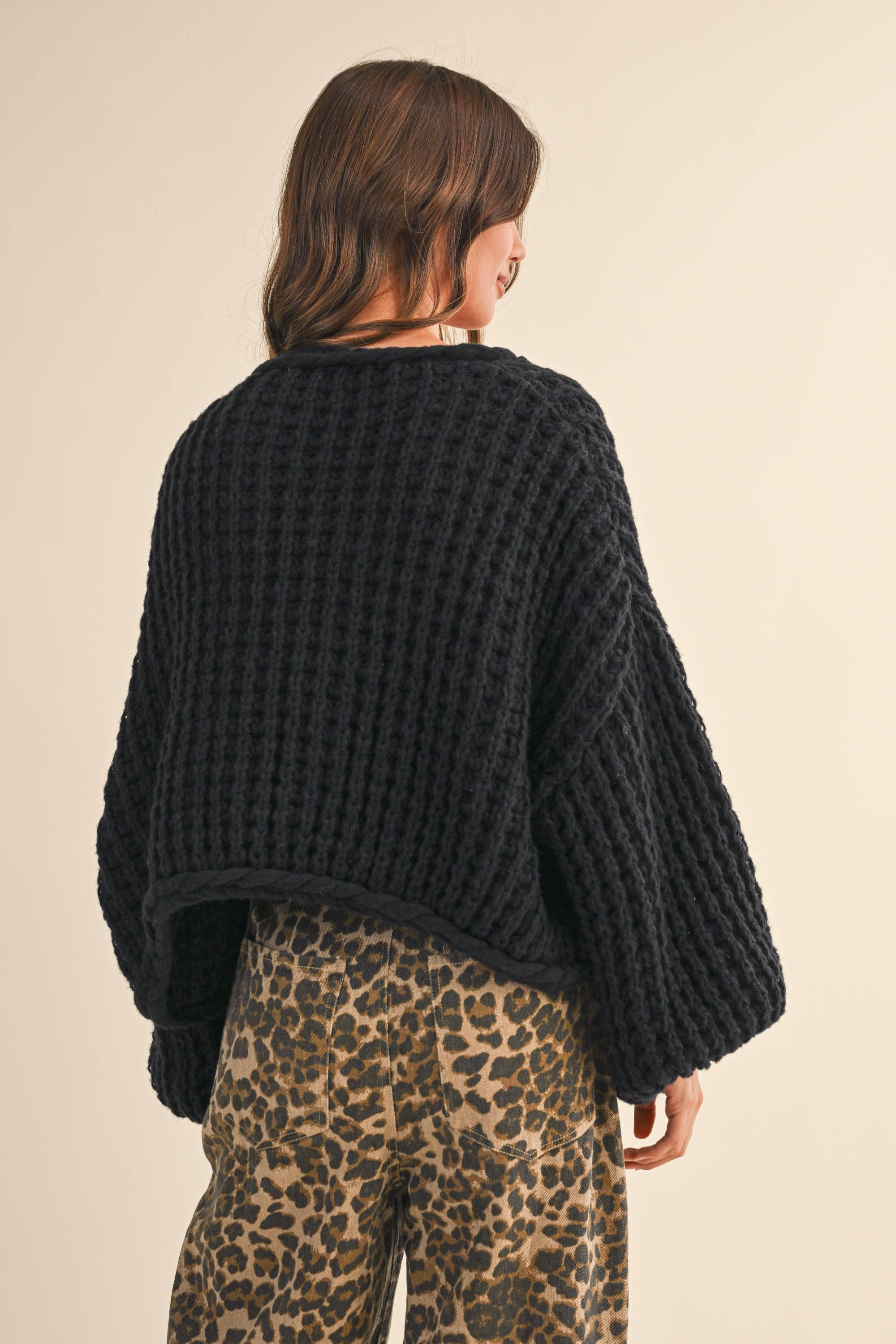 Braided Bolero Cardigan: Black