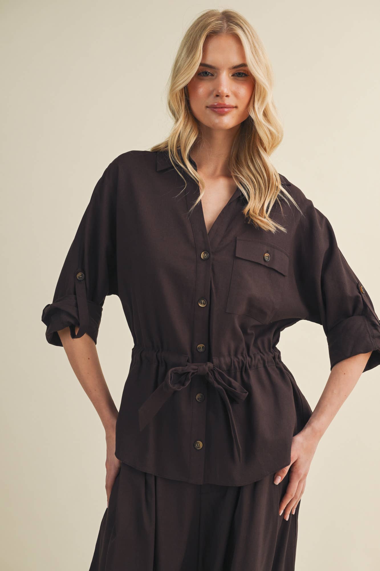 Utility Pocket Blouse: Espresso