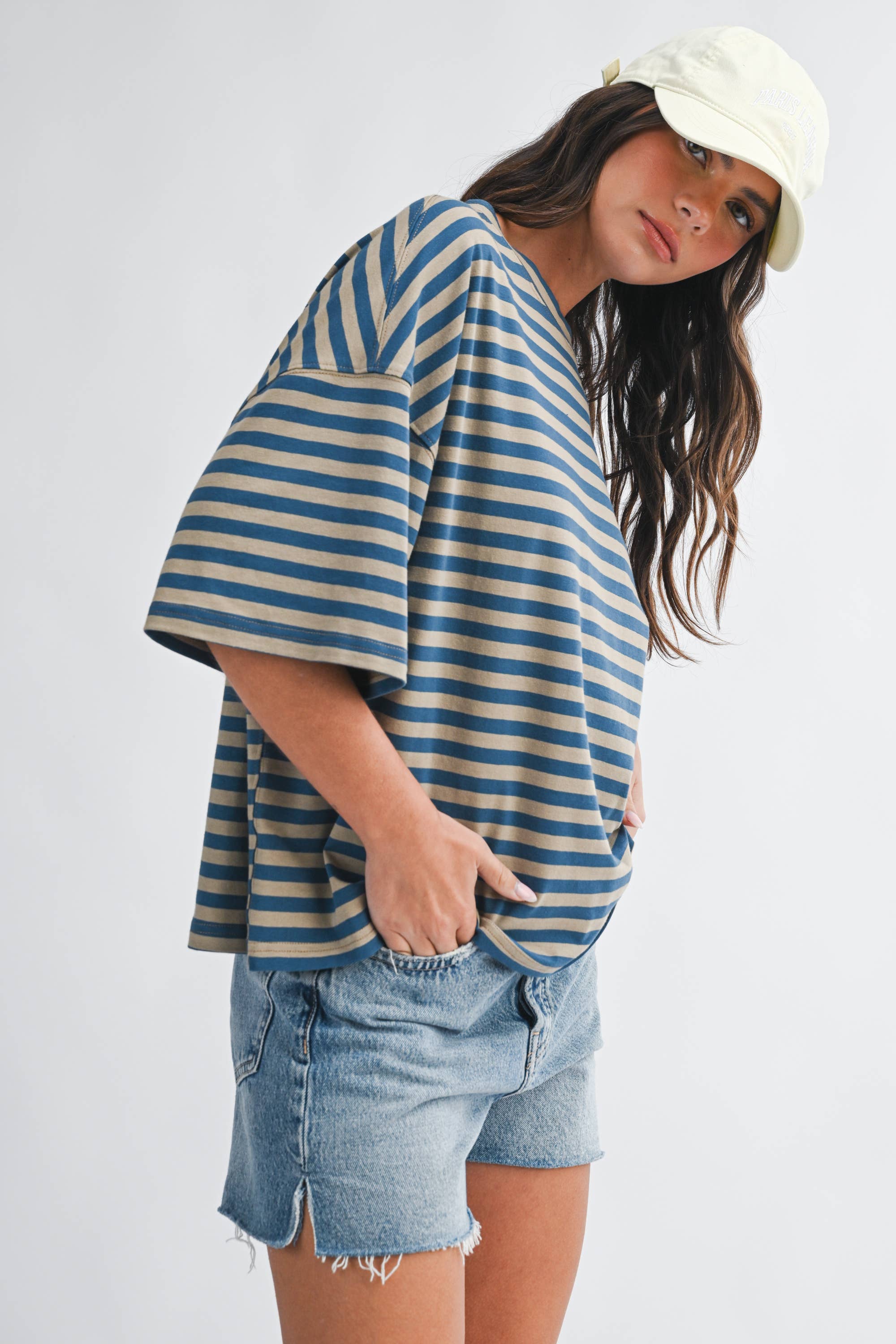 Stripe Boyfriend Tee: Tan