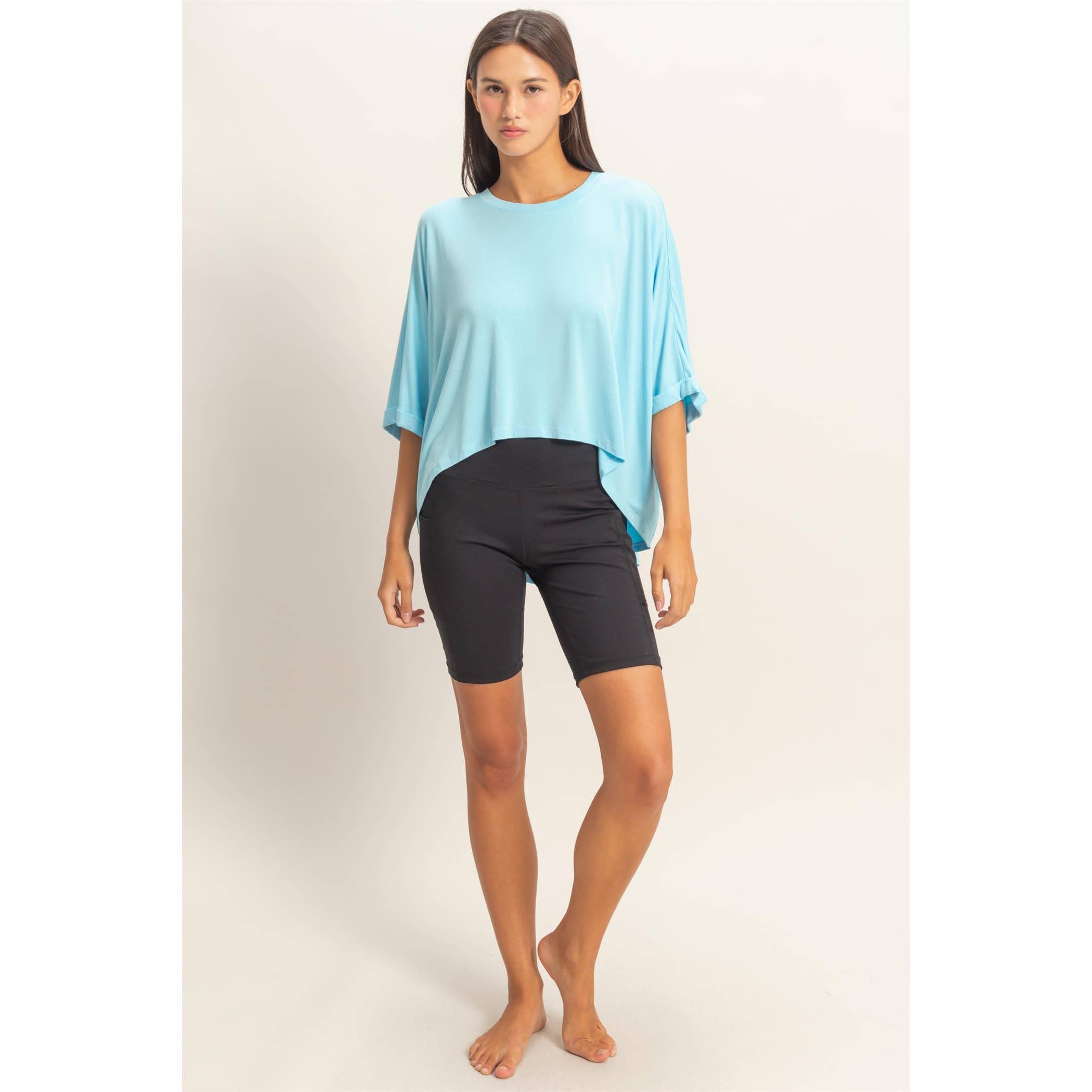 Batwing Sleeve Top: Blue