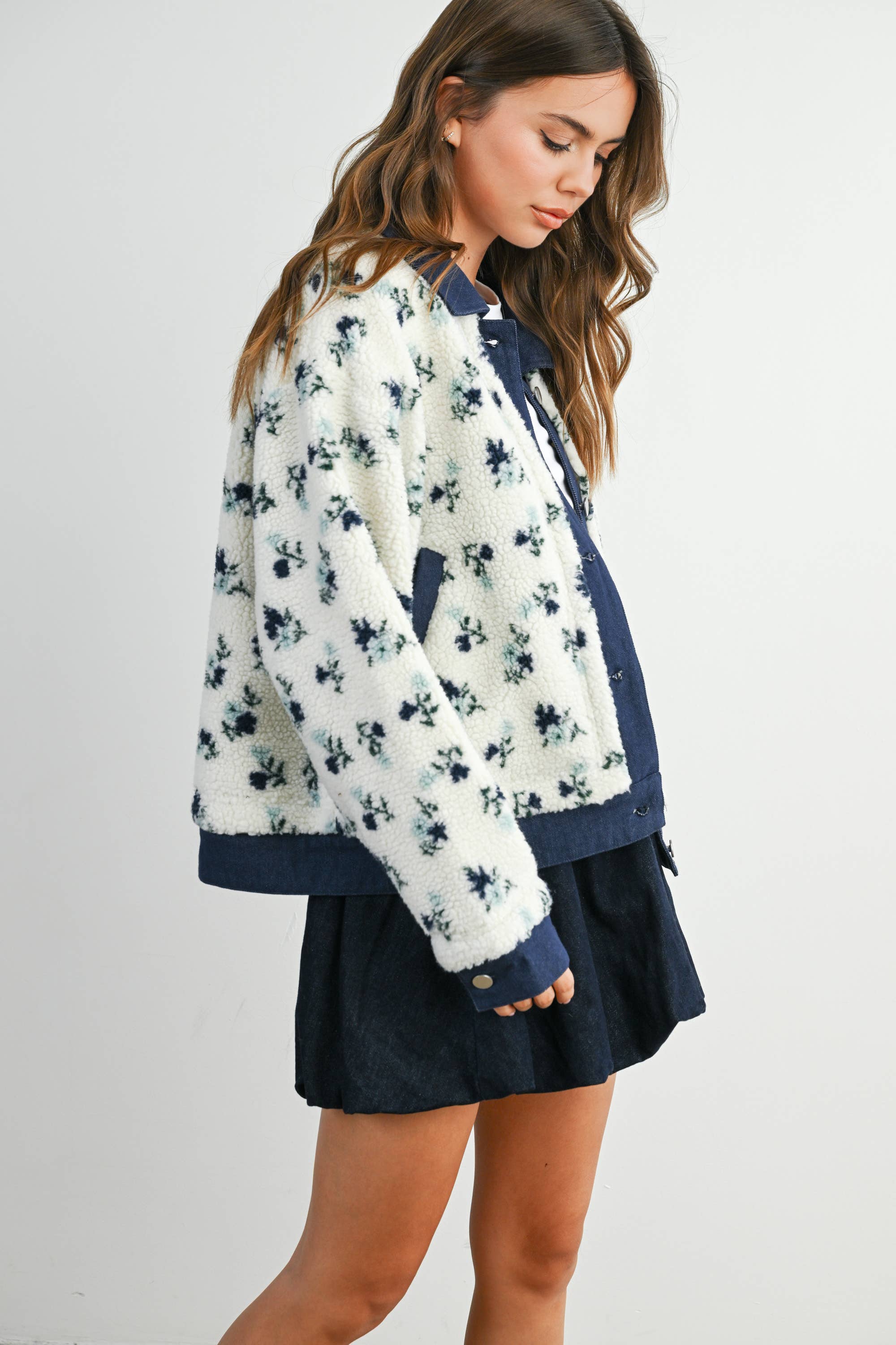 Floral Button-Down Jacket - Navy