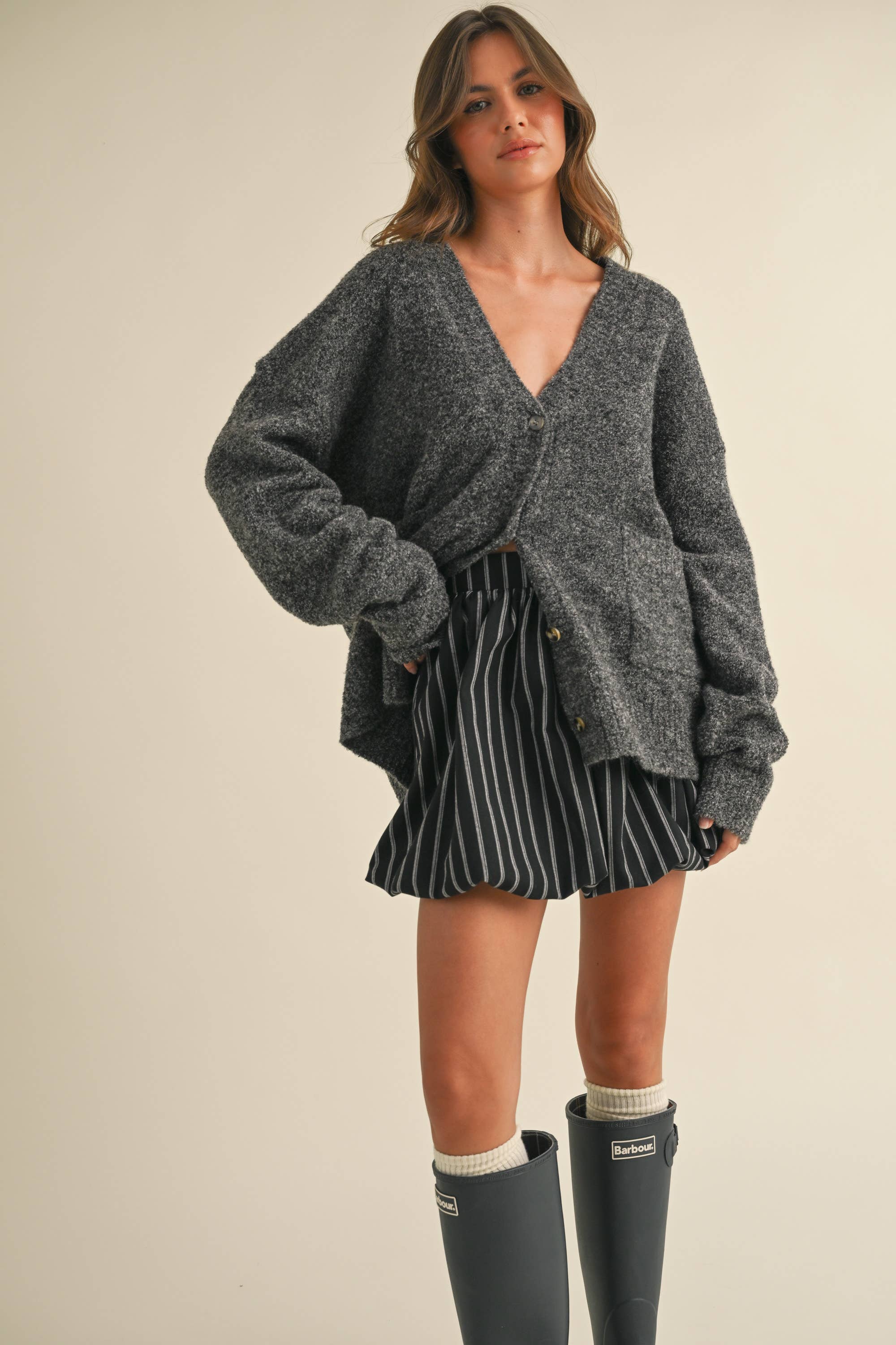 Charcoal Button Cardigan: