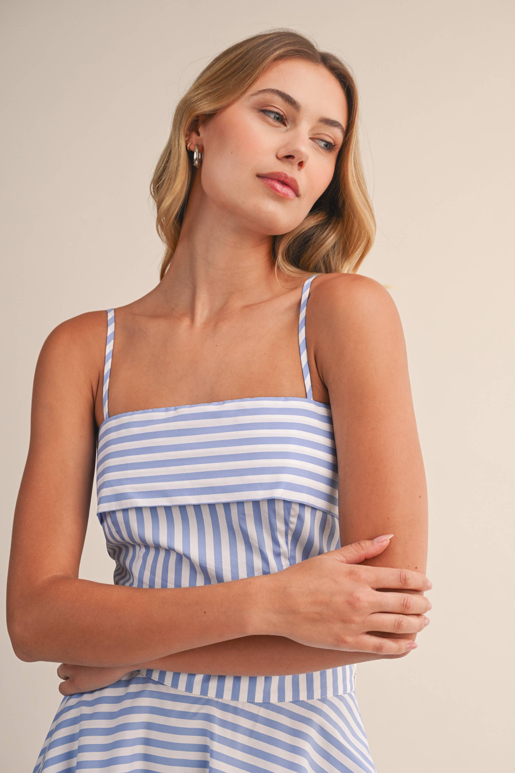 A-Line Midi Skirt Set:Chambray