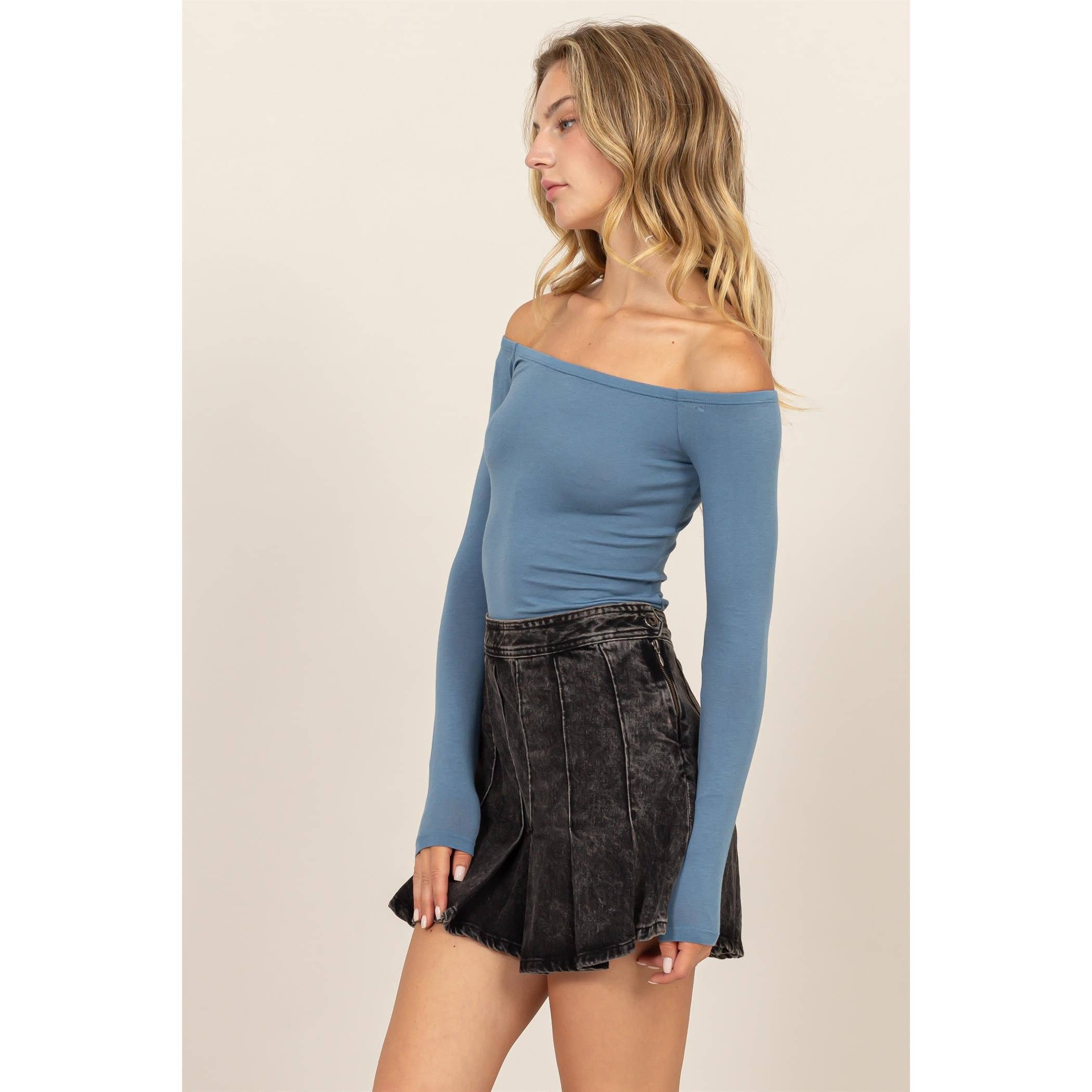 Off-The-Shoulder Bodysuit:Blue