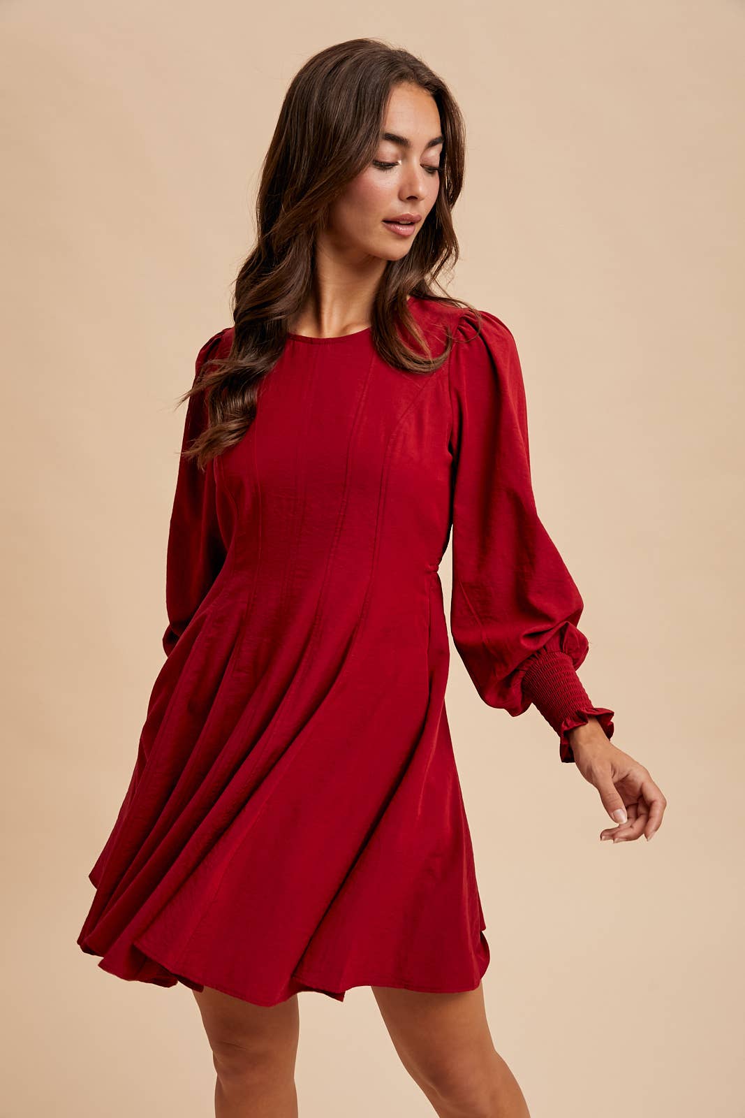 Fit & Flare Mini Dress:Cherry Merlot
