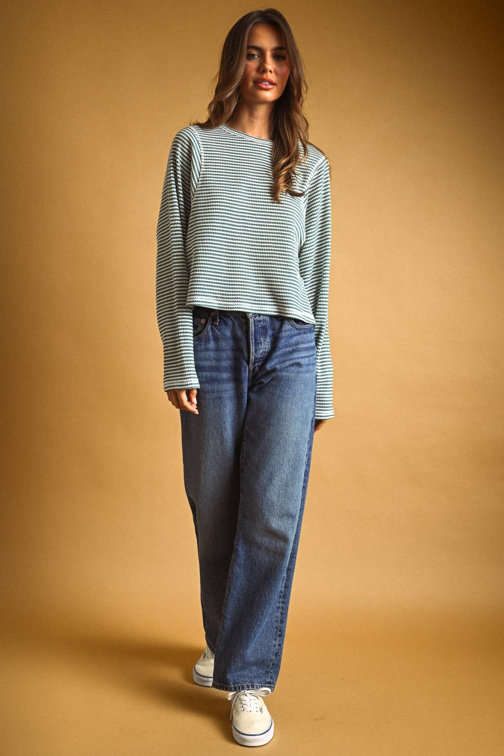 Striped Waffle Top: Jade
