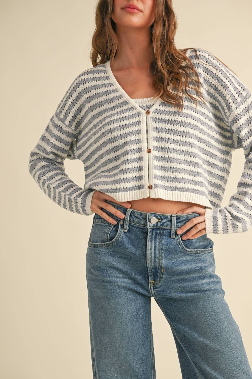 Crochet Knitted Cardigan: Blue/White