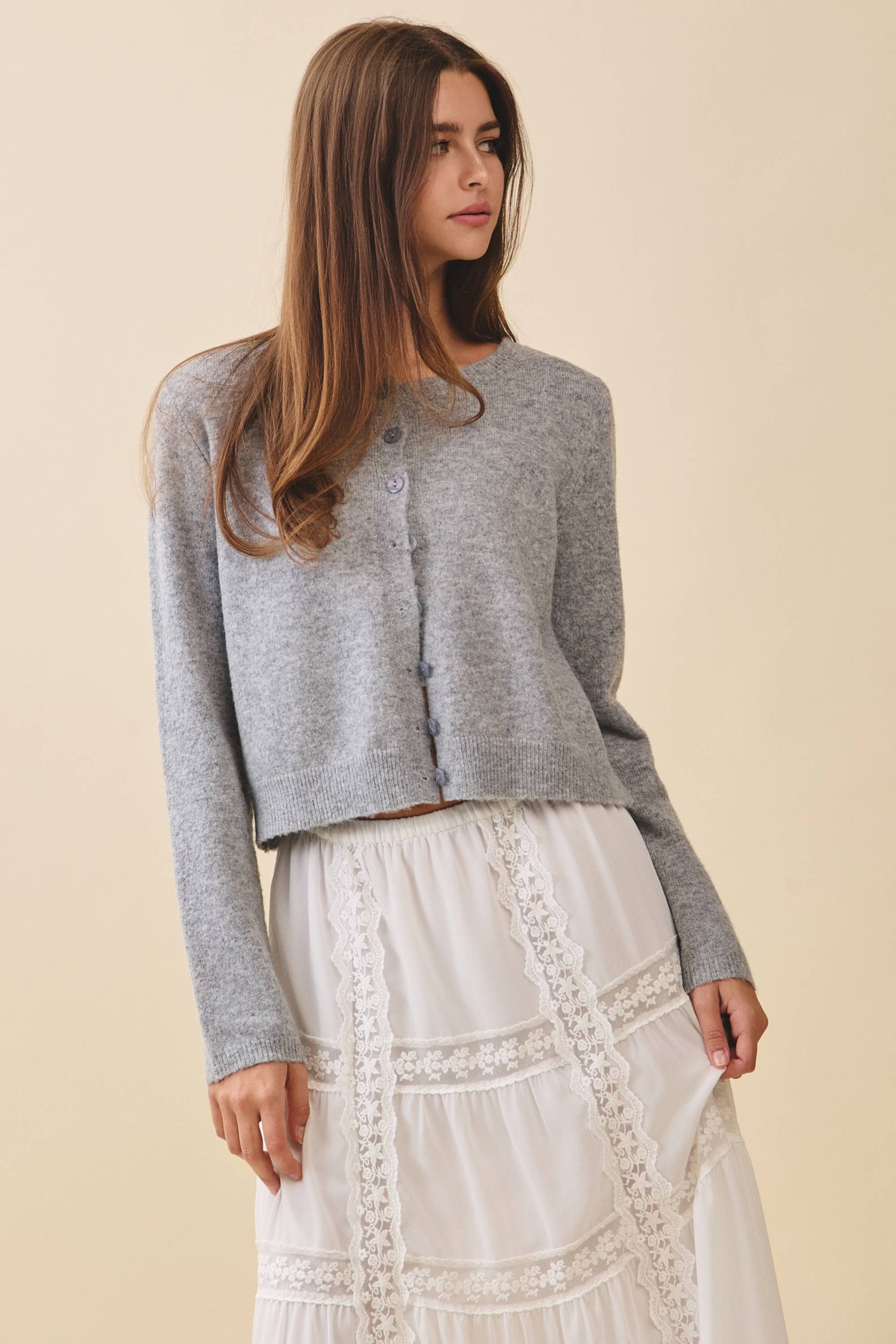Button Cardigan: Heather Gray