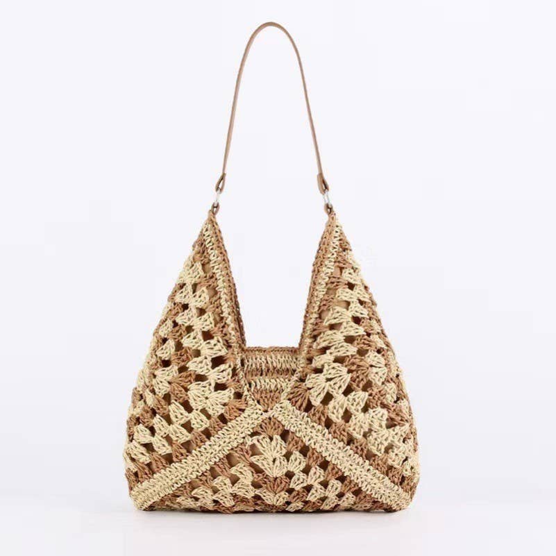 Open-Weave Boho Handbag: Tan