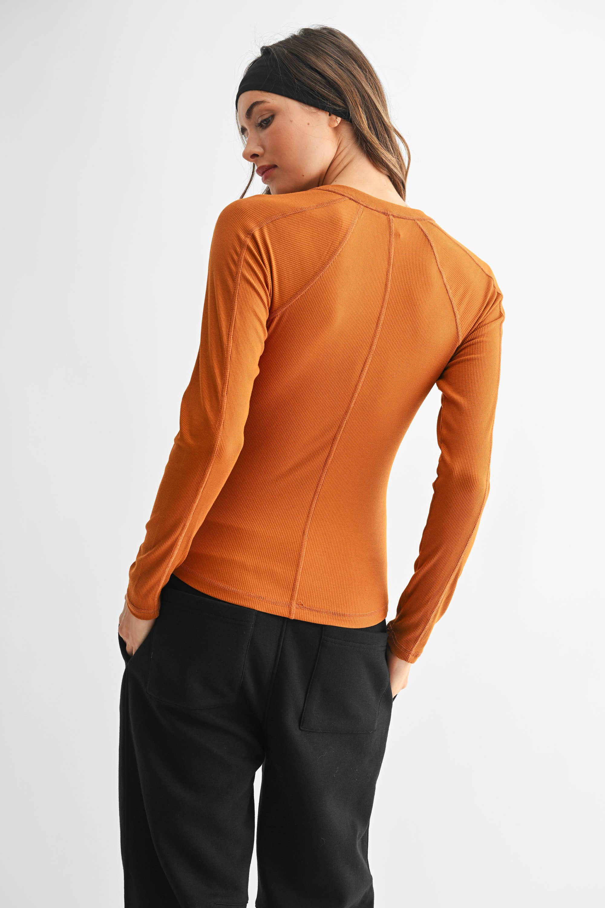 Micro-Ribbed Henley: Orange