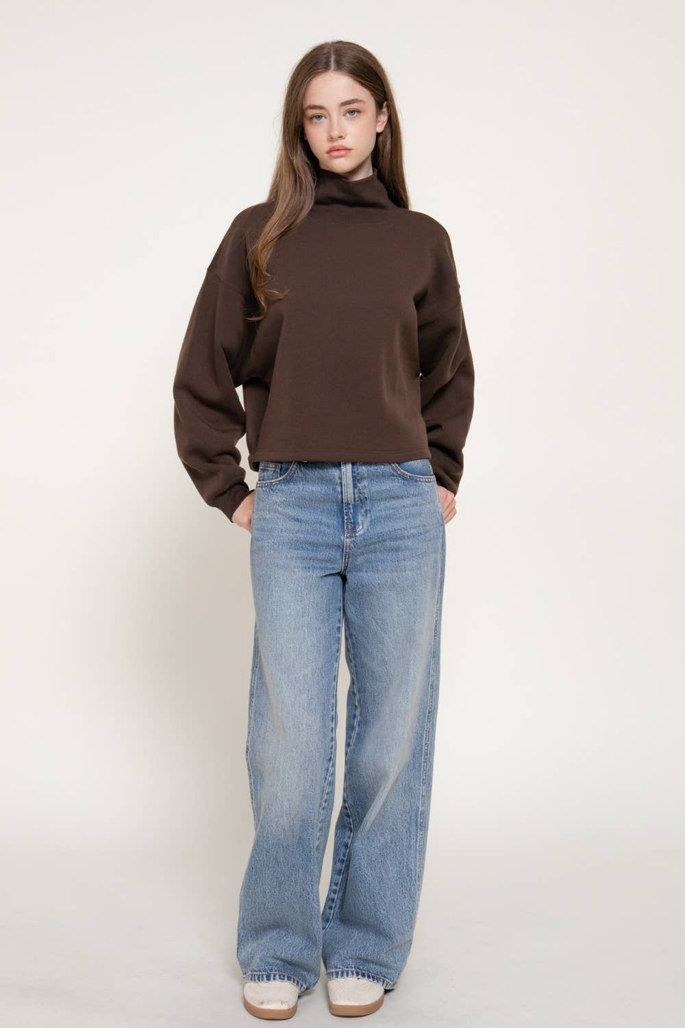 Ribbed Mock Neck: Brown