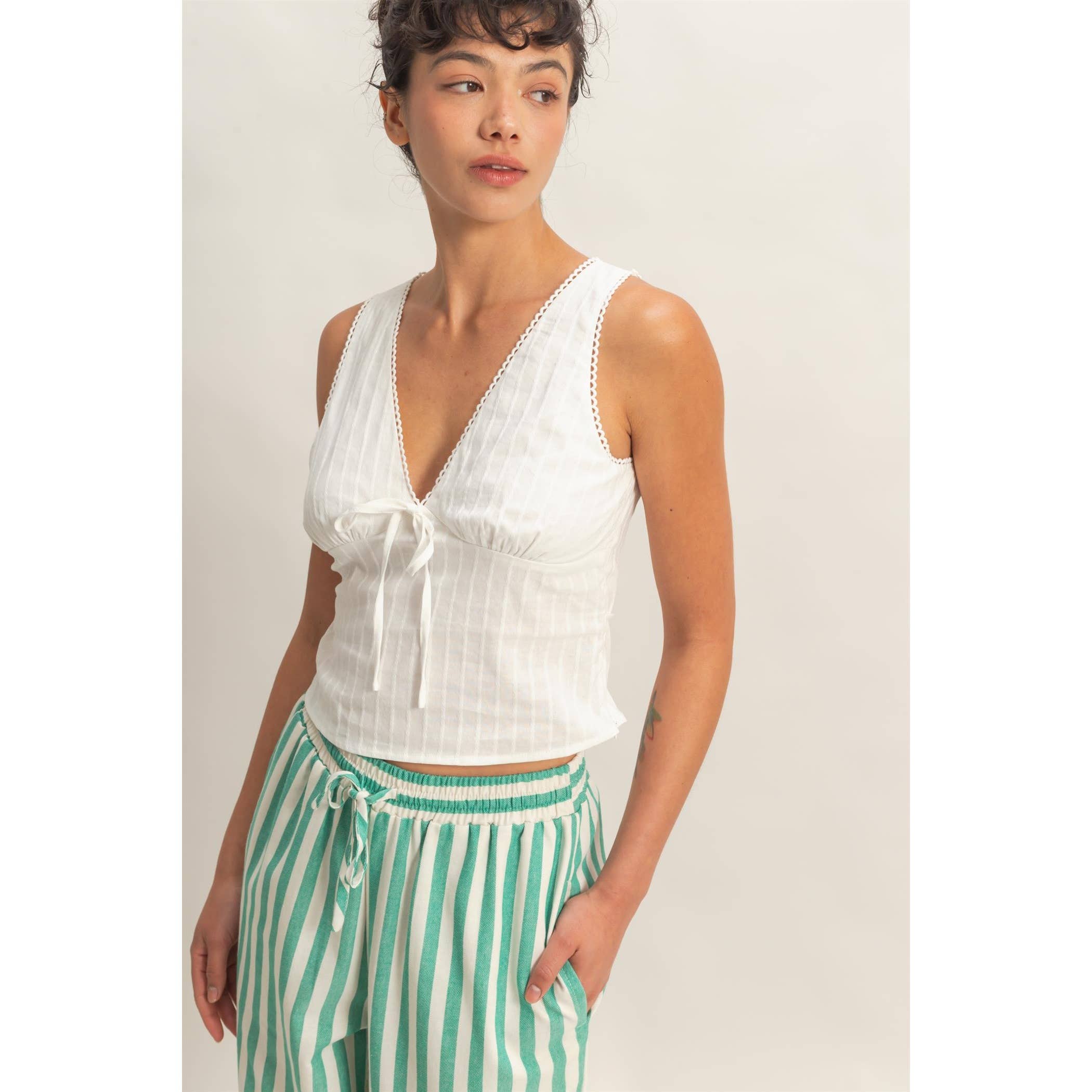 Scallop Tie-Back Top: White